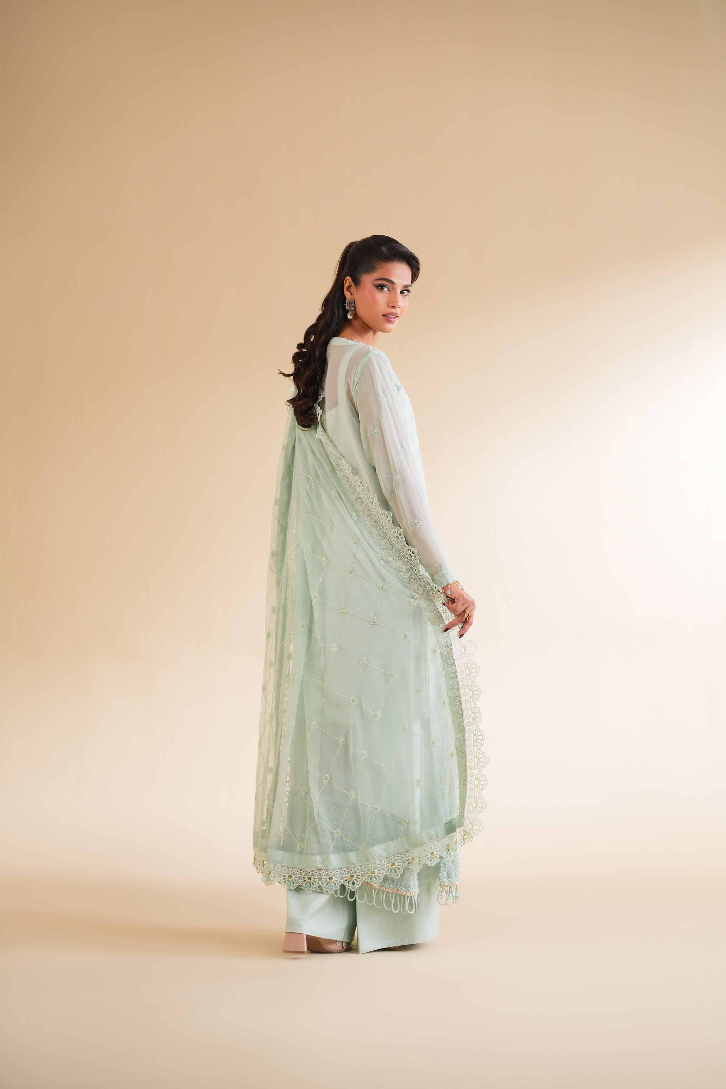 NishatUK - Pastel Mint Embroidered Chicken Kari 3-piece unstitched Suit