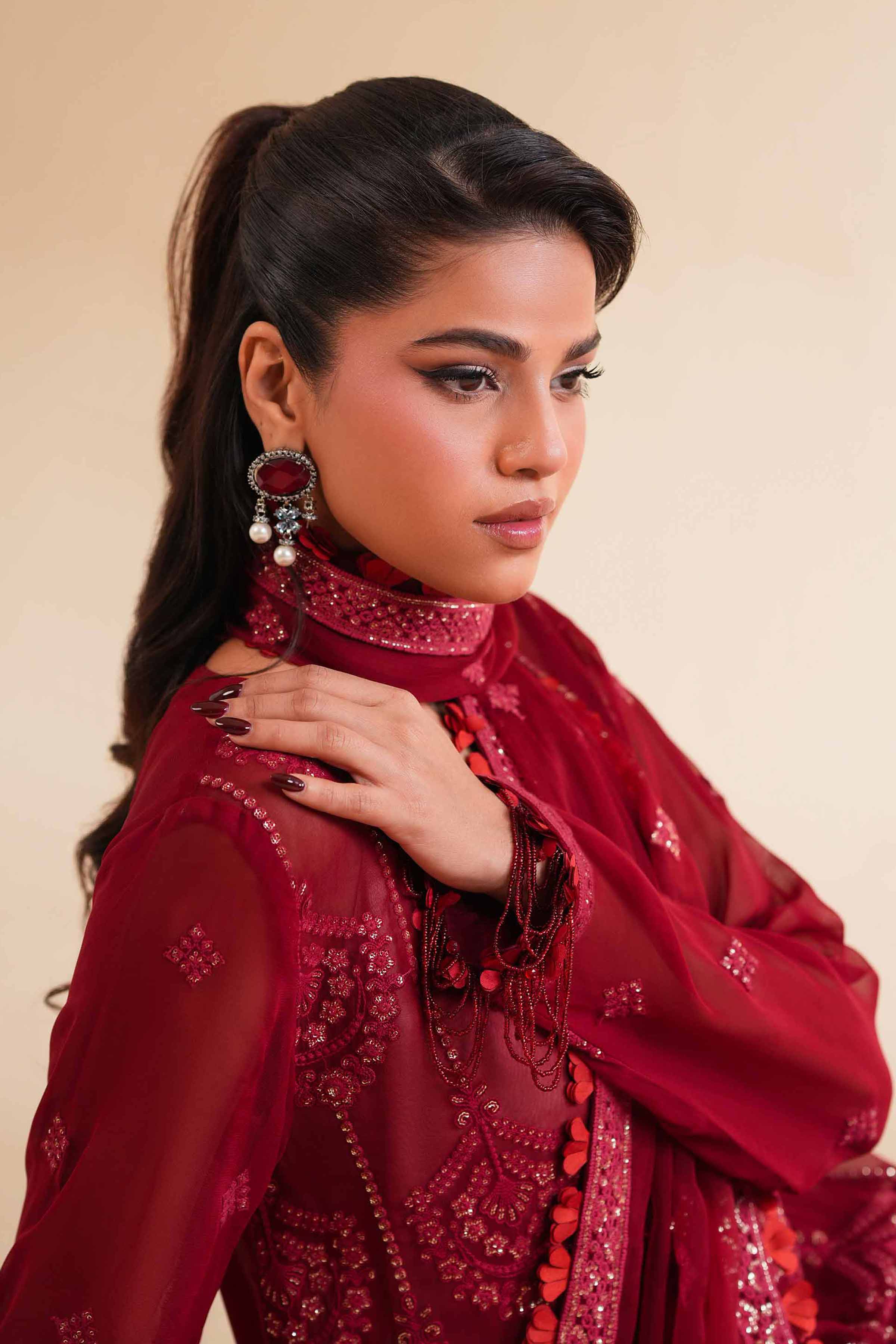 NishatUK - Red Embroidered Chicken Kari 3-piece unstitched Suit