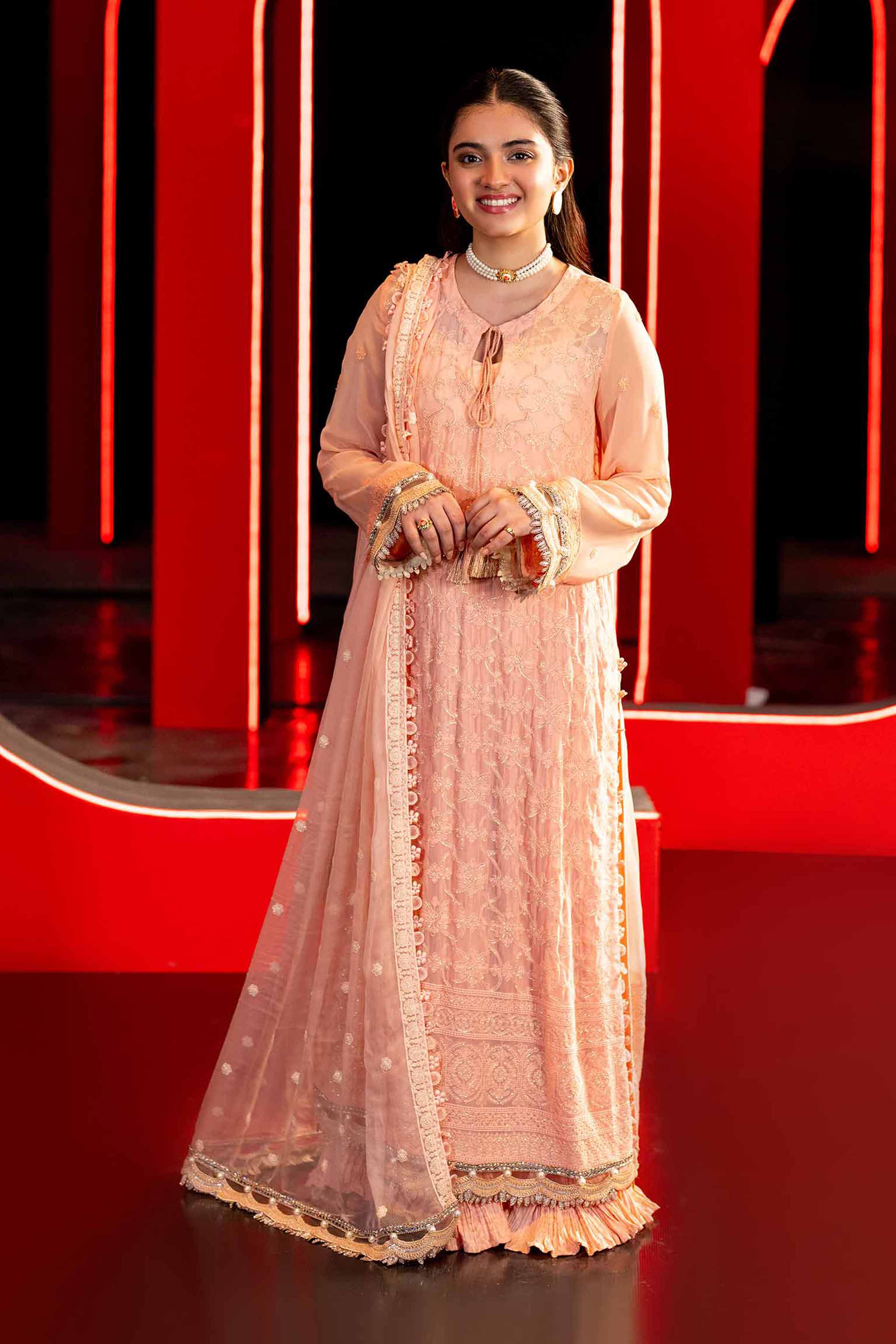 NishatUK - Peach Embroidered Chicken Kari 3-piece unstitched Suit