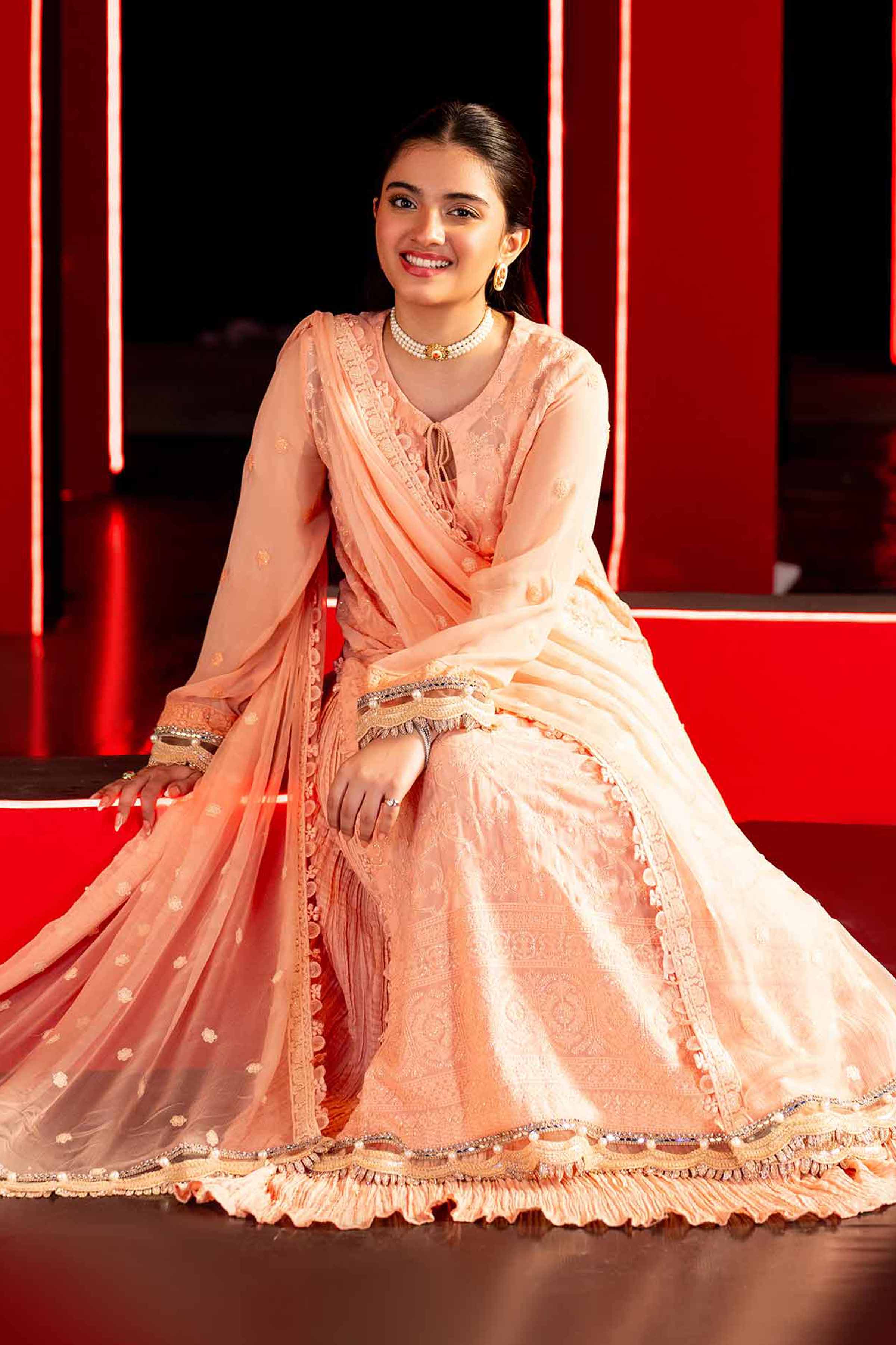 NishatUK - Peach Embroidered Chicken Kari 3-piece unstitched Suit