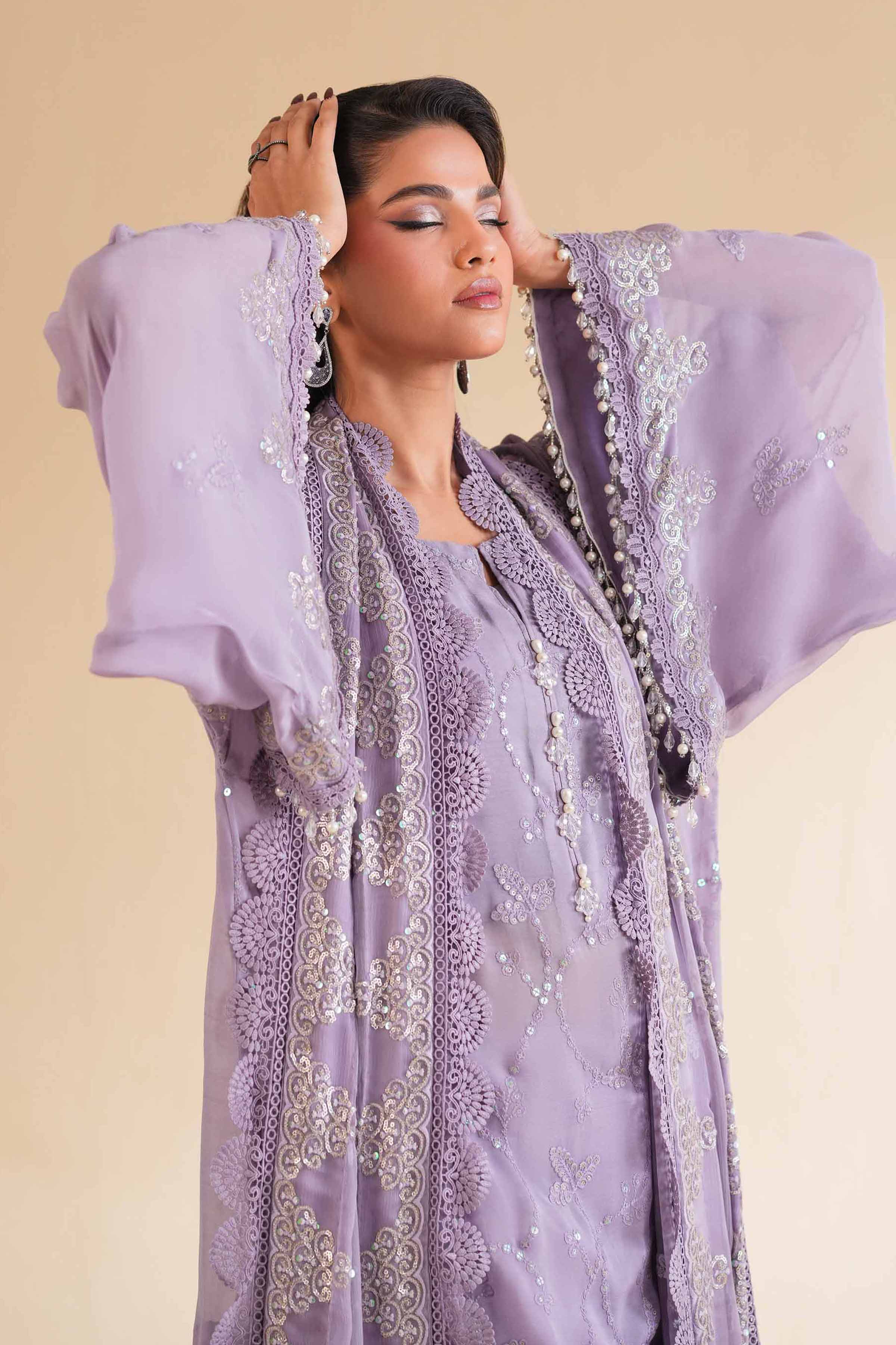 NishatUK - Purple Embroidered Chicken Kari 3-piece unstitched Suit