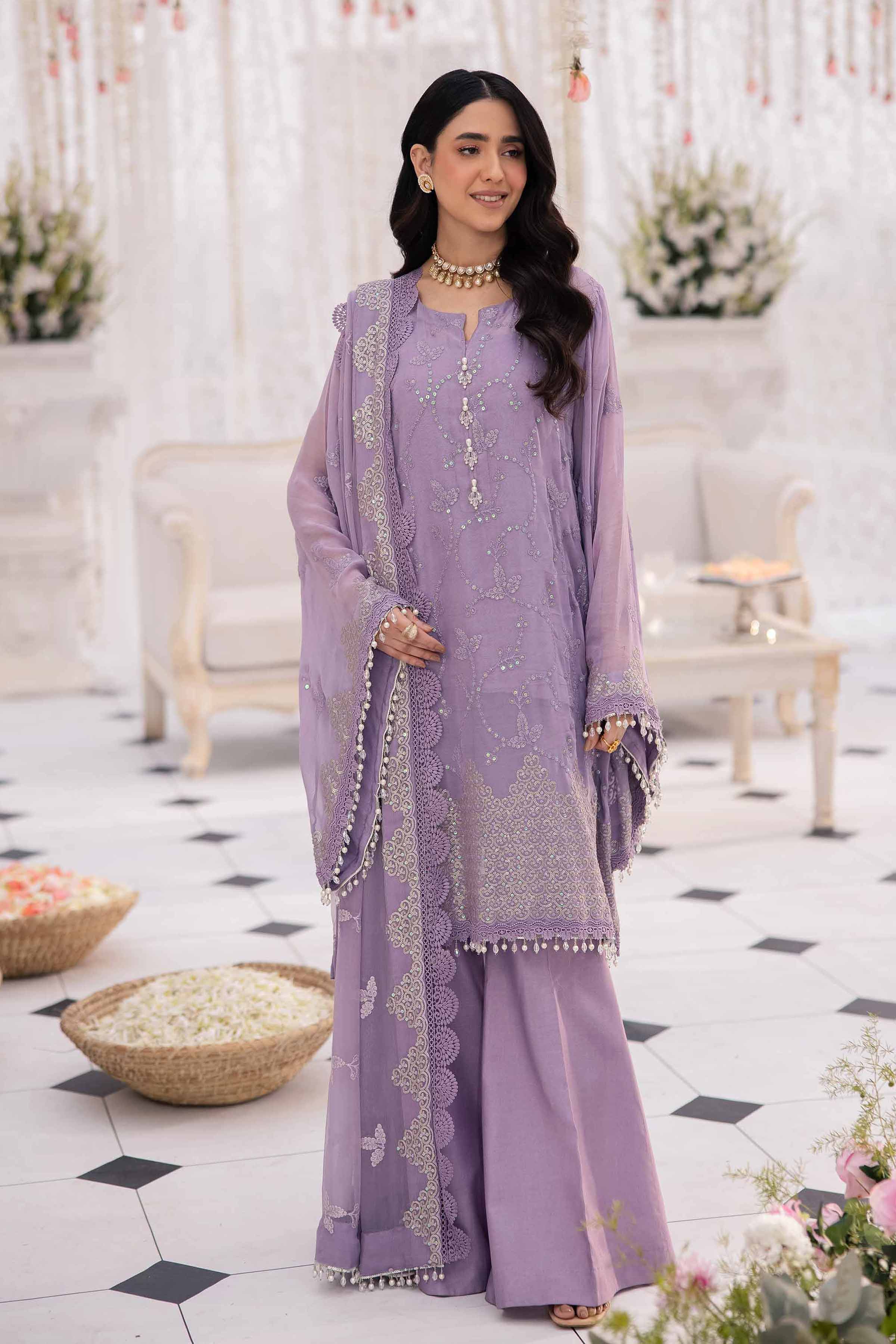 NishatUK - Purple Embroidered Chicken Kari 3-piece unstitched Suit