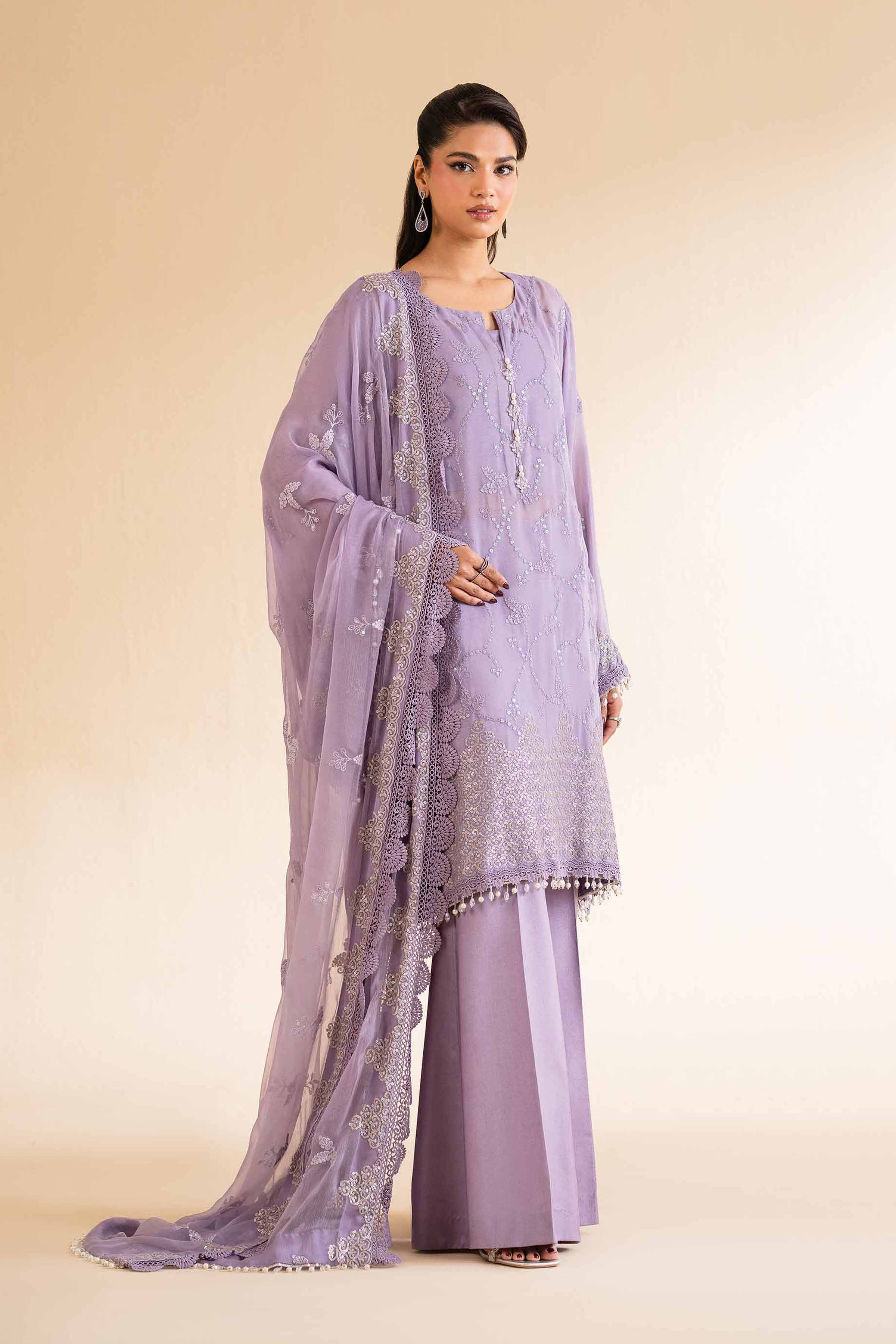 NishatUK - Purple Embroidered Chicken Kari 3-piece unstitched Suit