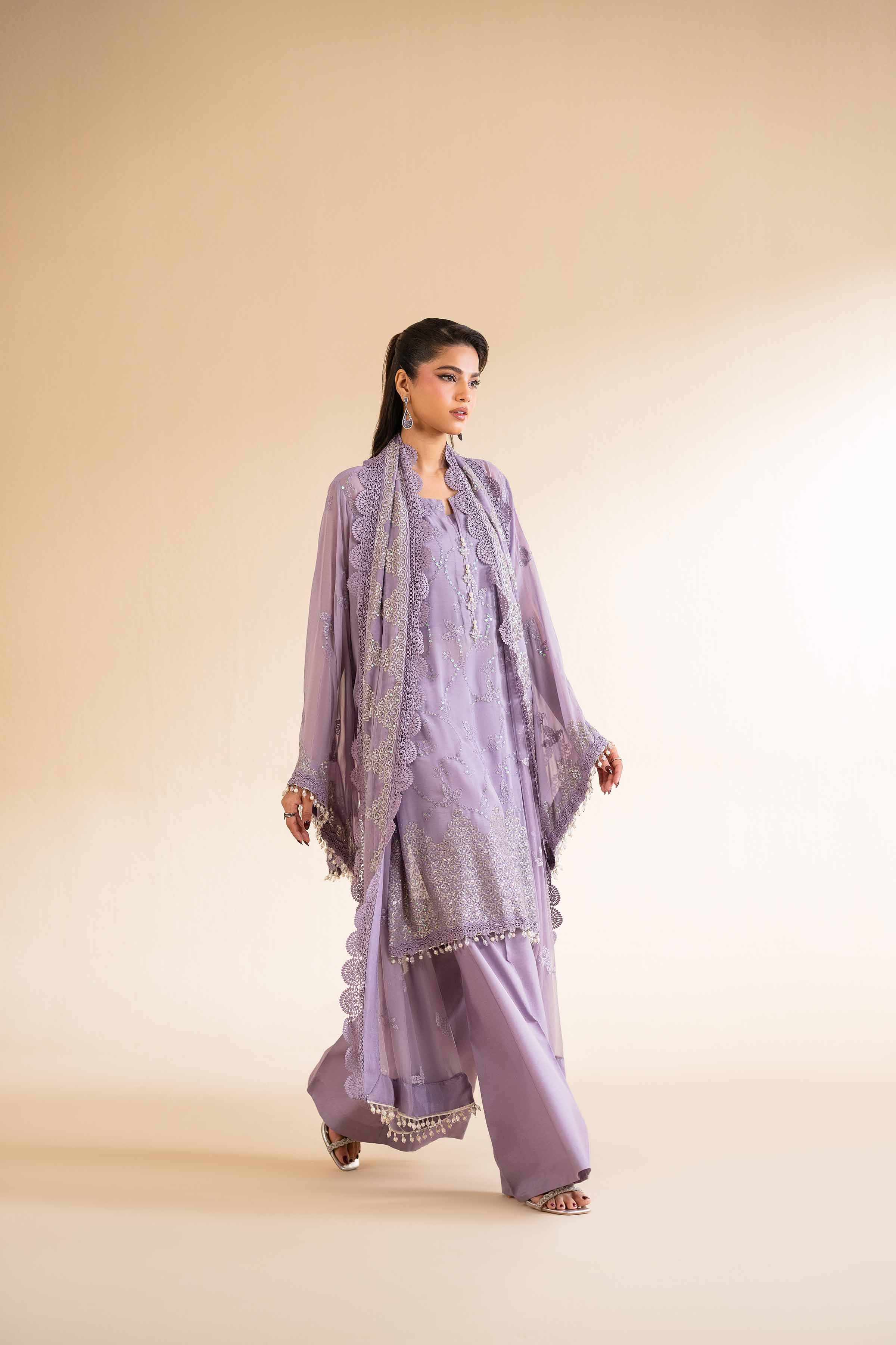 NishatUK - Purple Embroidered Chicken Kari 3-piece unstitched Suit
