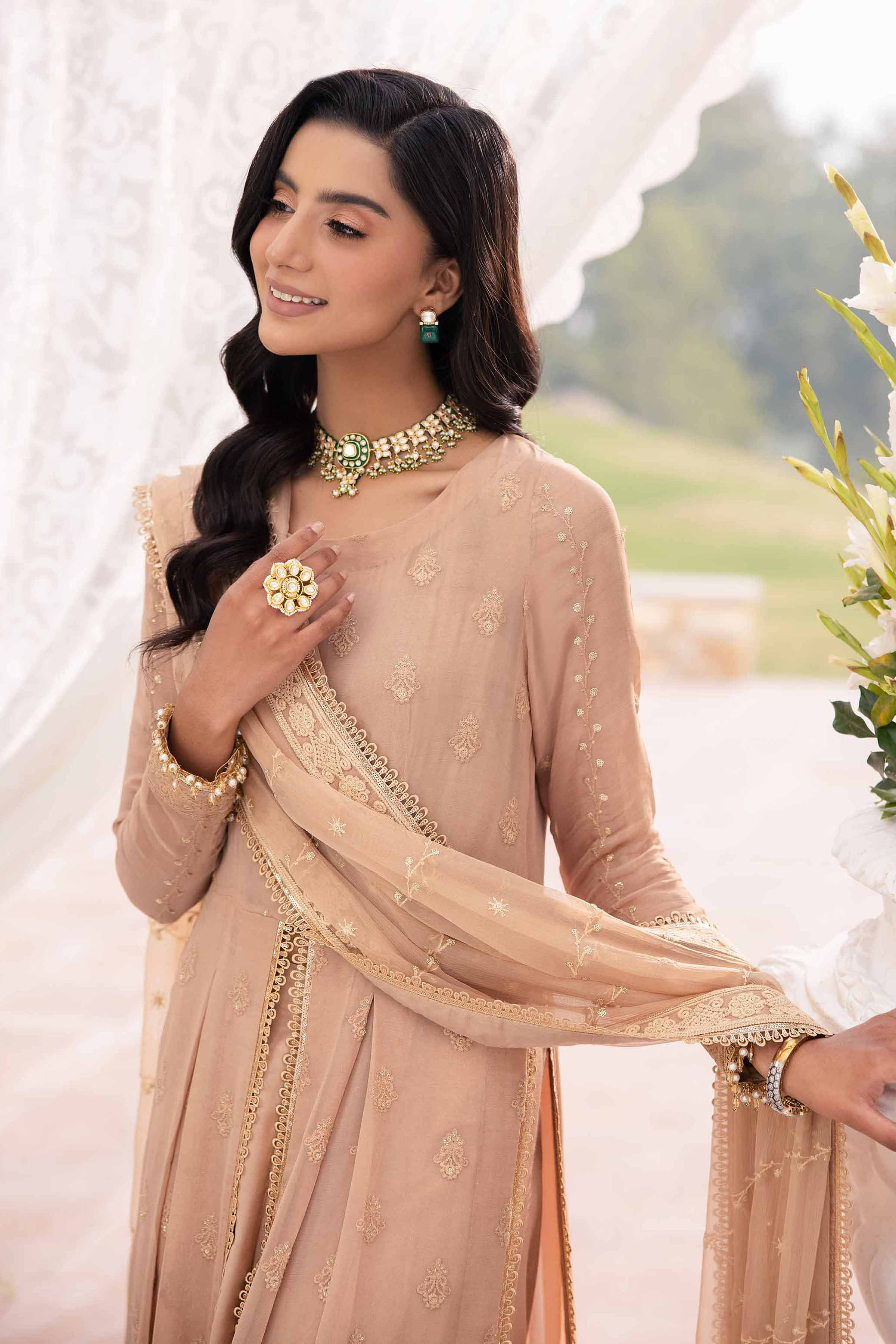 NishatUK - Brown Embroidered Chicken Kari 3-piece unstitched Suit
