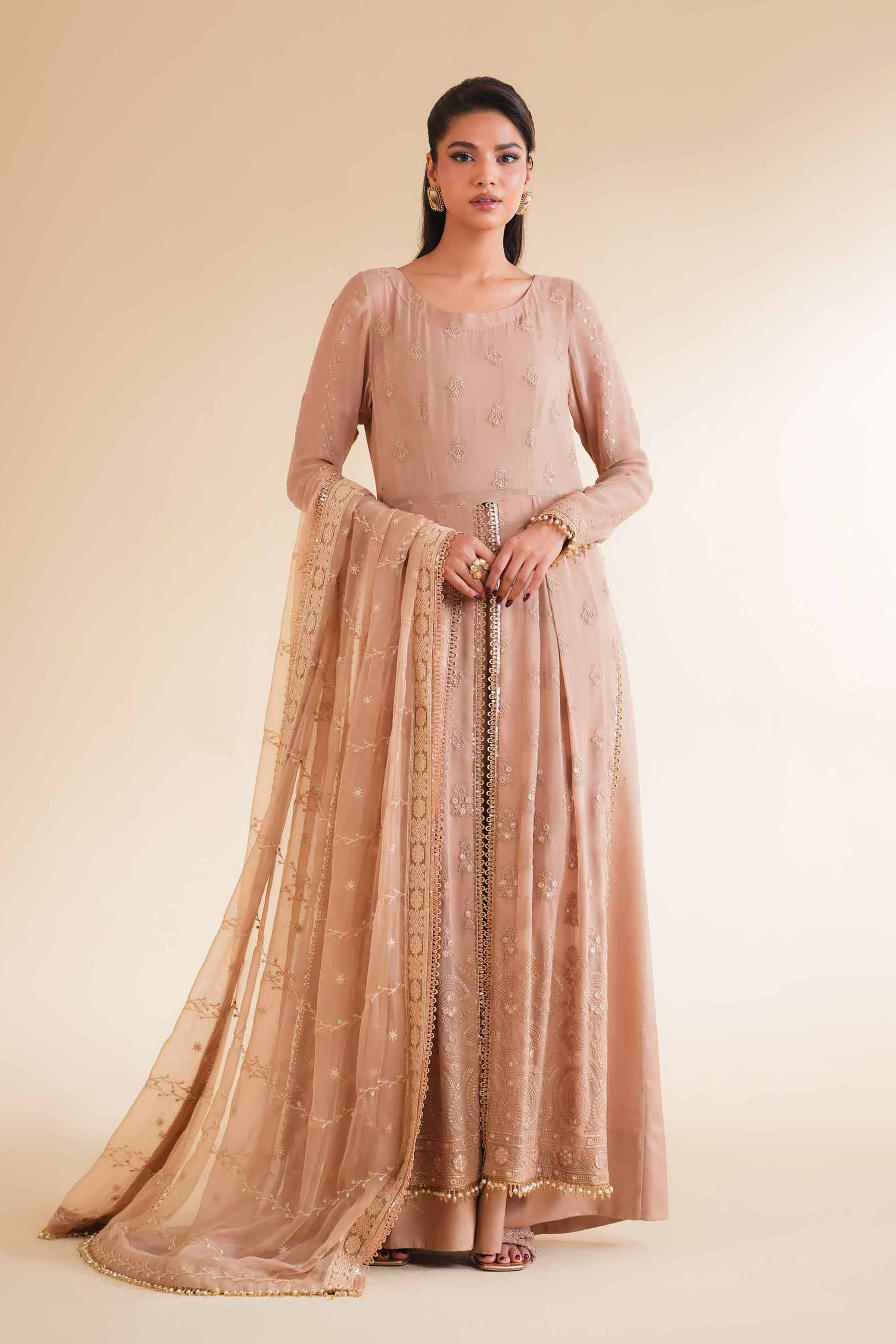 NishatUK - Brown Embroidered Chicken Kari 3-piece unstitched Suit