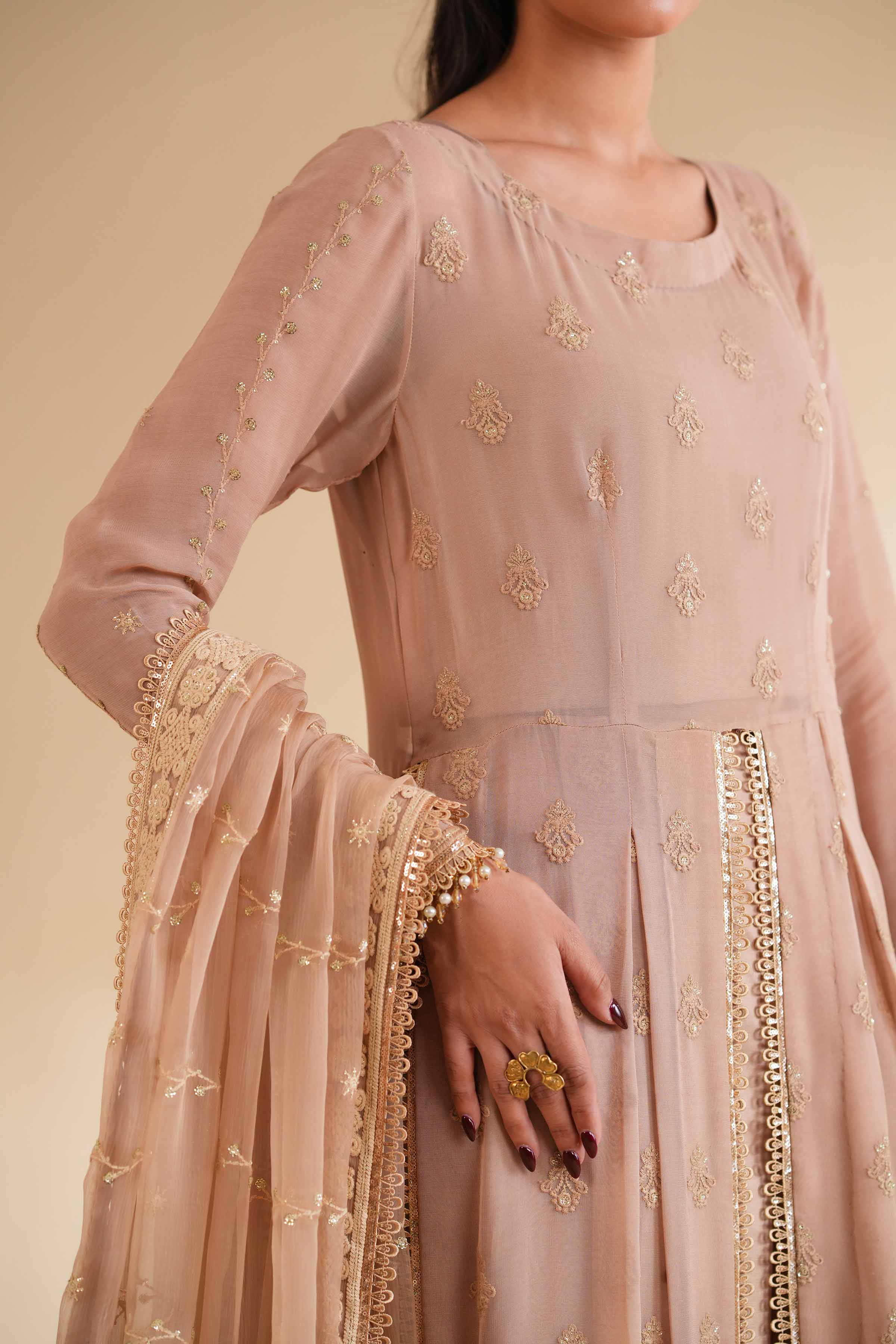 NishatUK - Brown Embroidered Chicken Kari 3-piece unstitched Suit