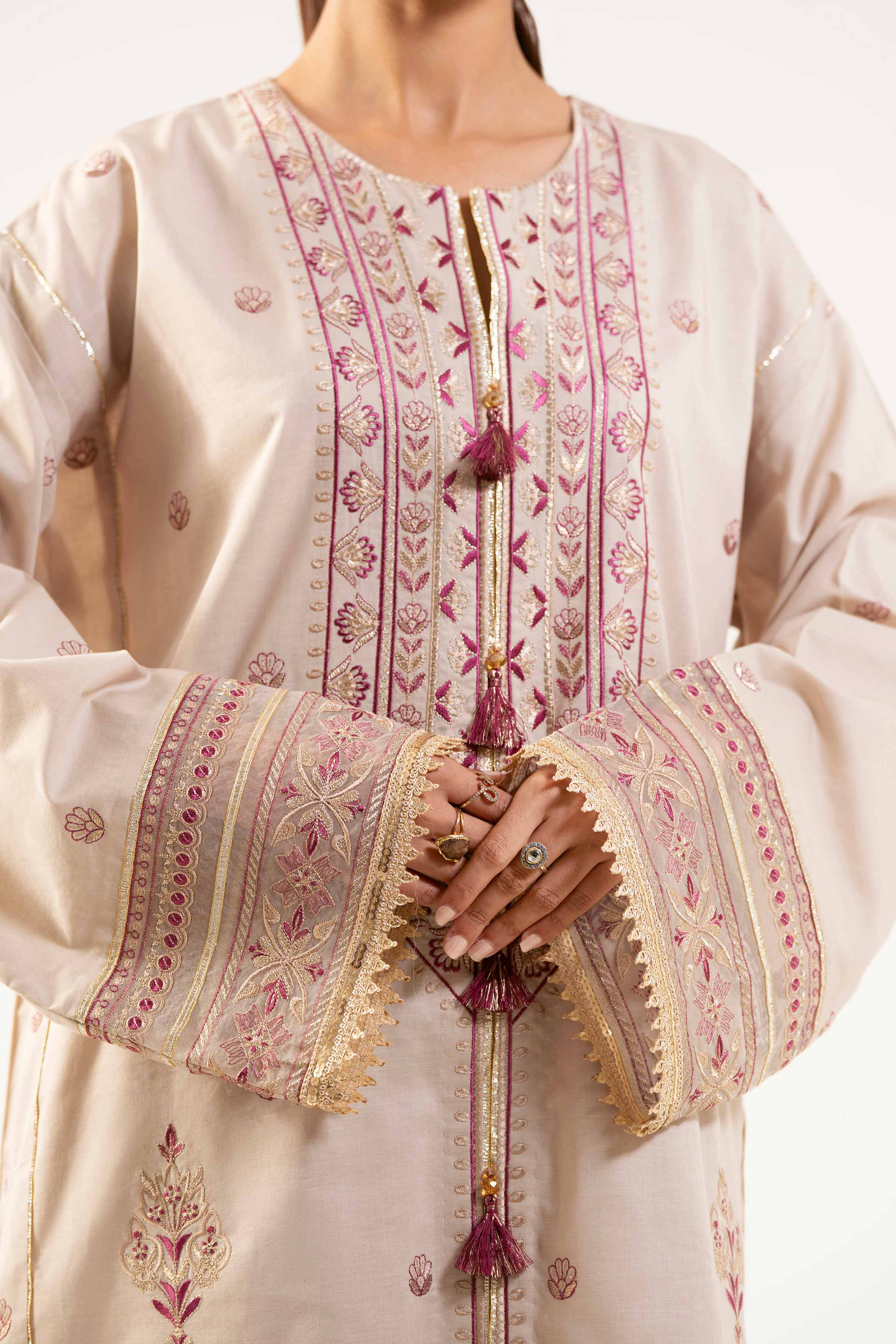 Nishat UK - Beige Embroidered Cambric 3 Pieces unstitched suit