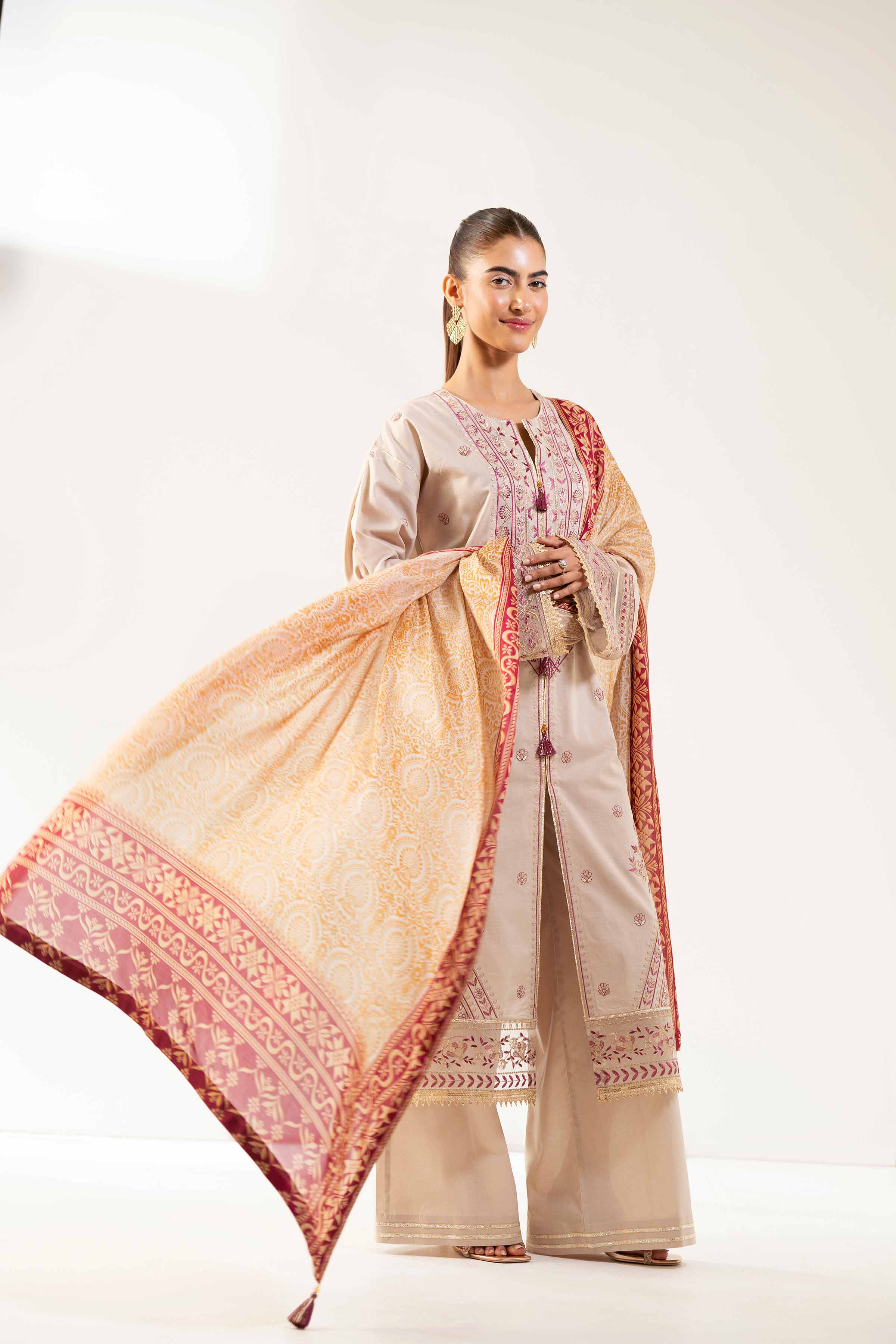 Nishat UK - Beige Embroidered Cambric 3 Pieces unstitched suit