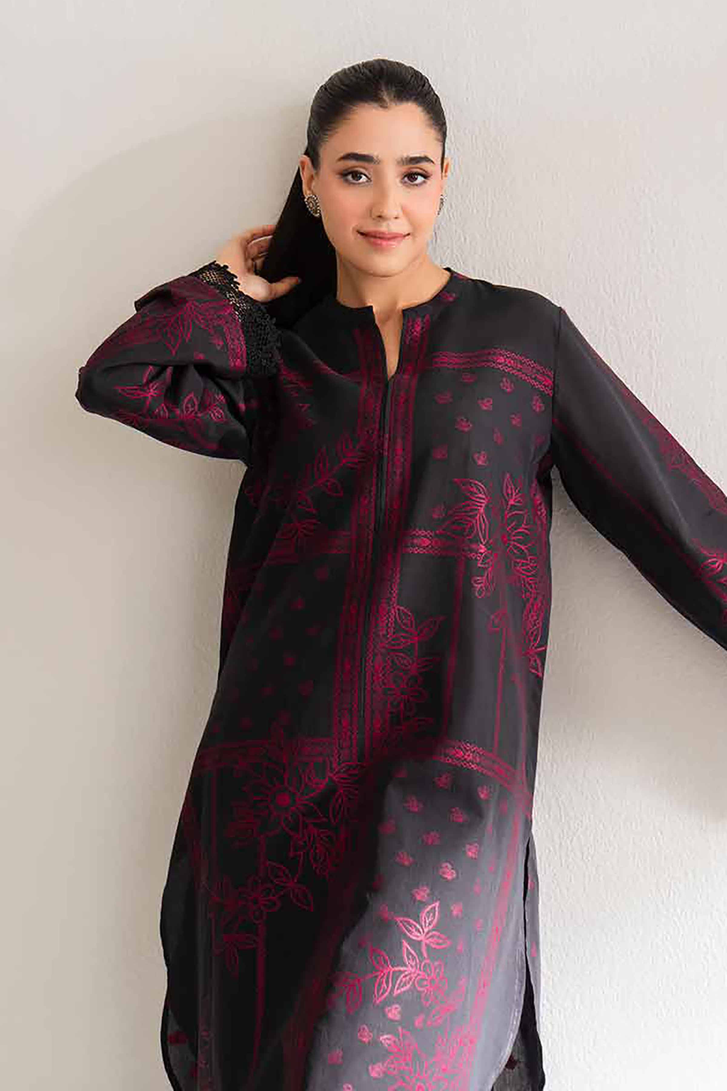 Nishat UK - Black Solids Jacquard 2 Pieces unstitched suit