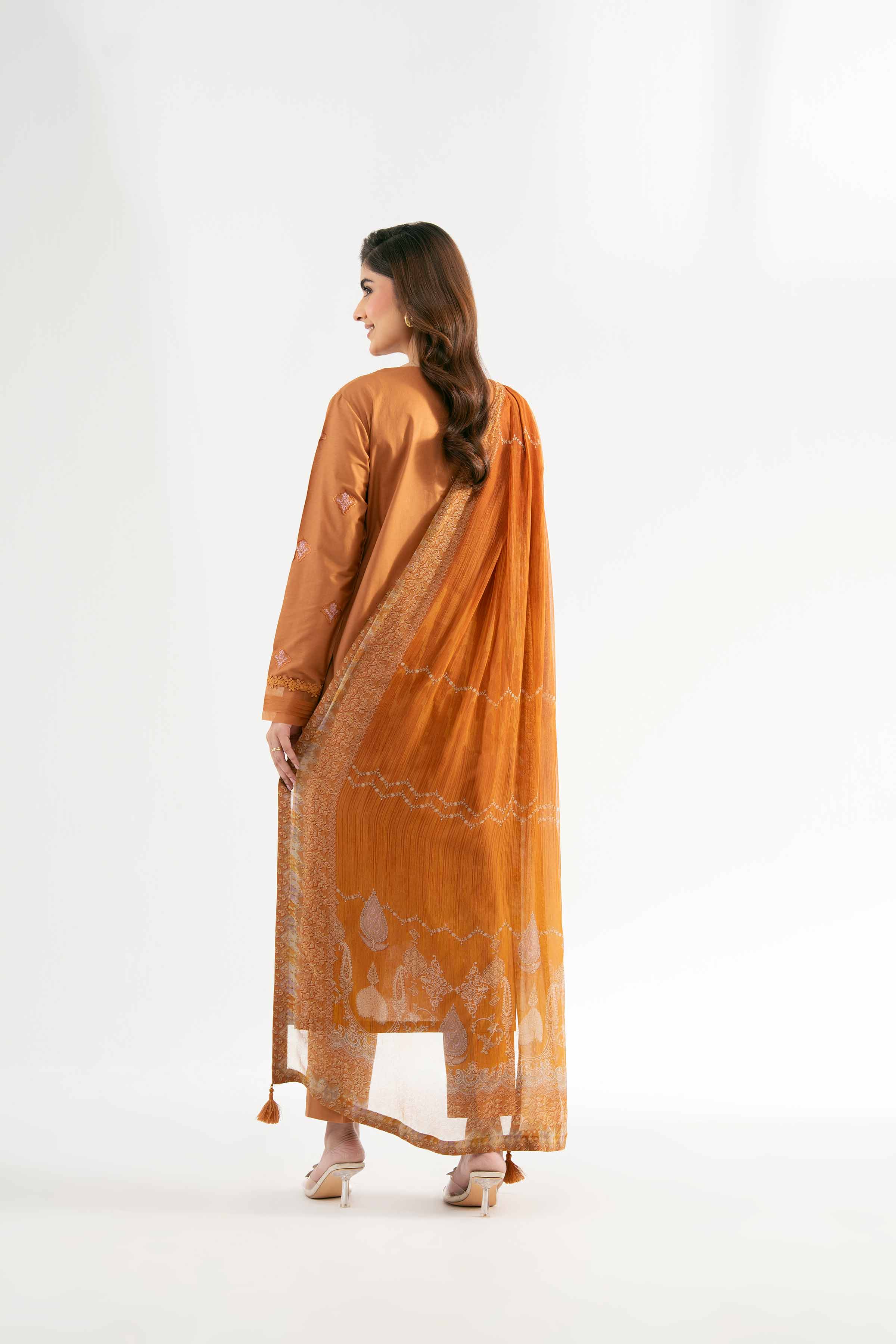 Nishat UK - Golden Brown Embroidered Cambric 3 Pieces unstitched suit