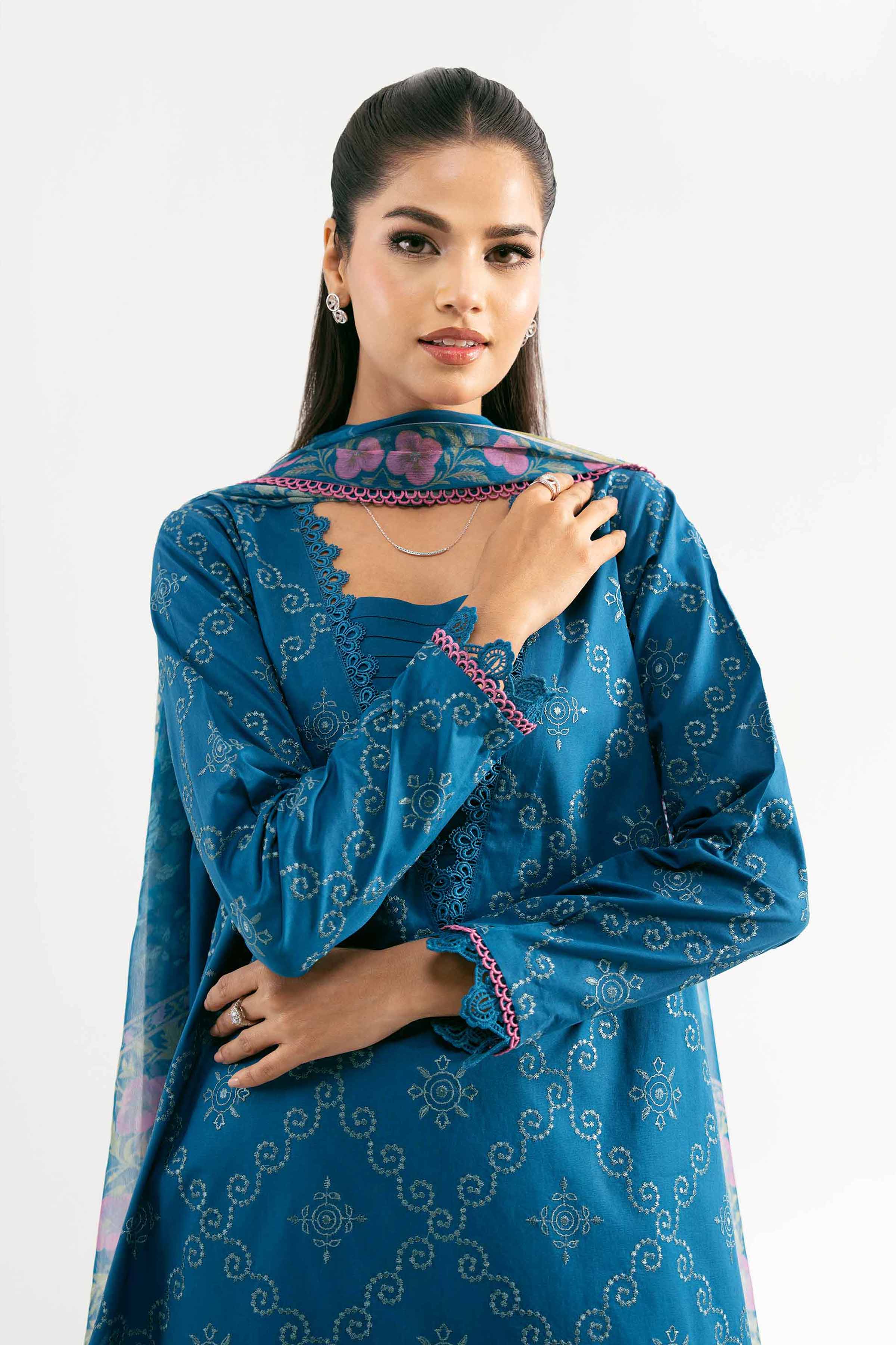 Nishat UK - Blue Embroidered Cambric 3 Pieces unstitched suit