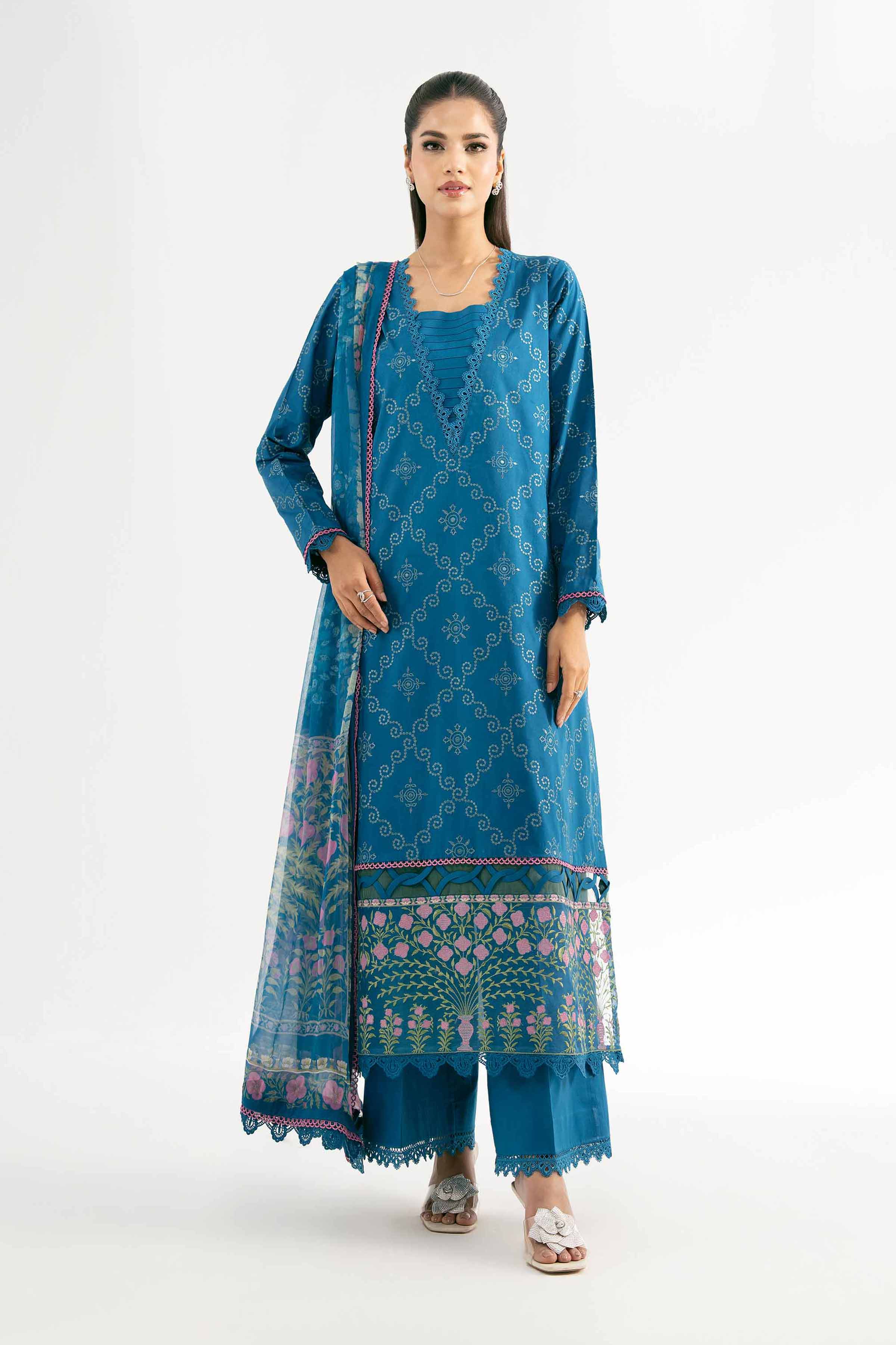 Nishat UK - Blue Embroidered Cambric 3 Pieces unstitched suit