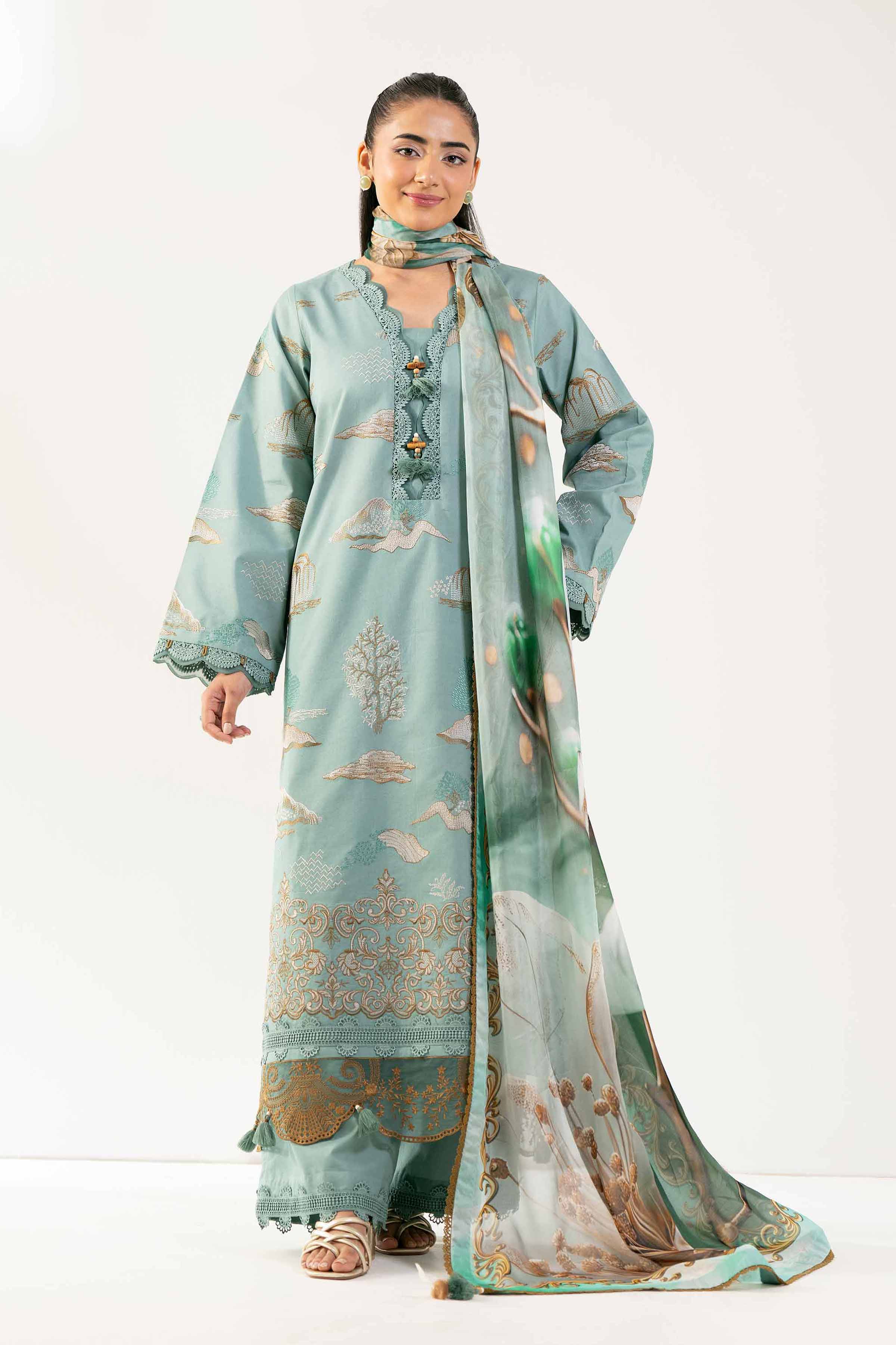 Nishat UK - Green Embroidered Cambric 3 Pieces unstitched suit