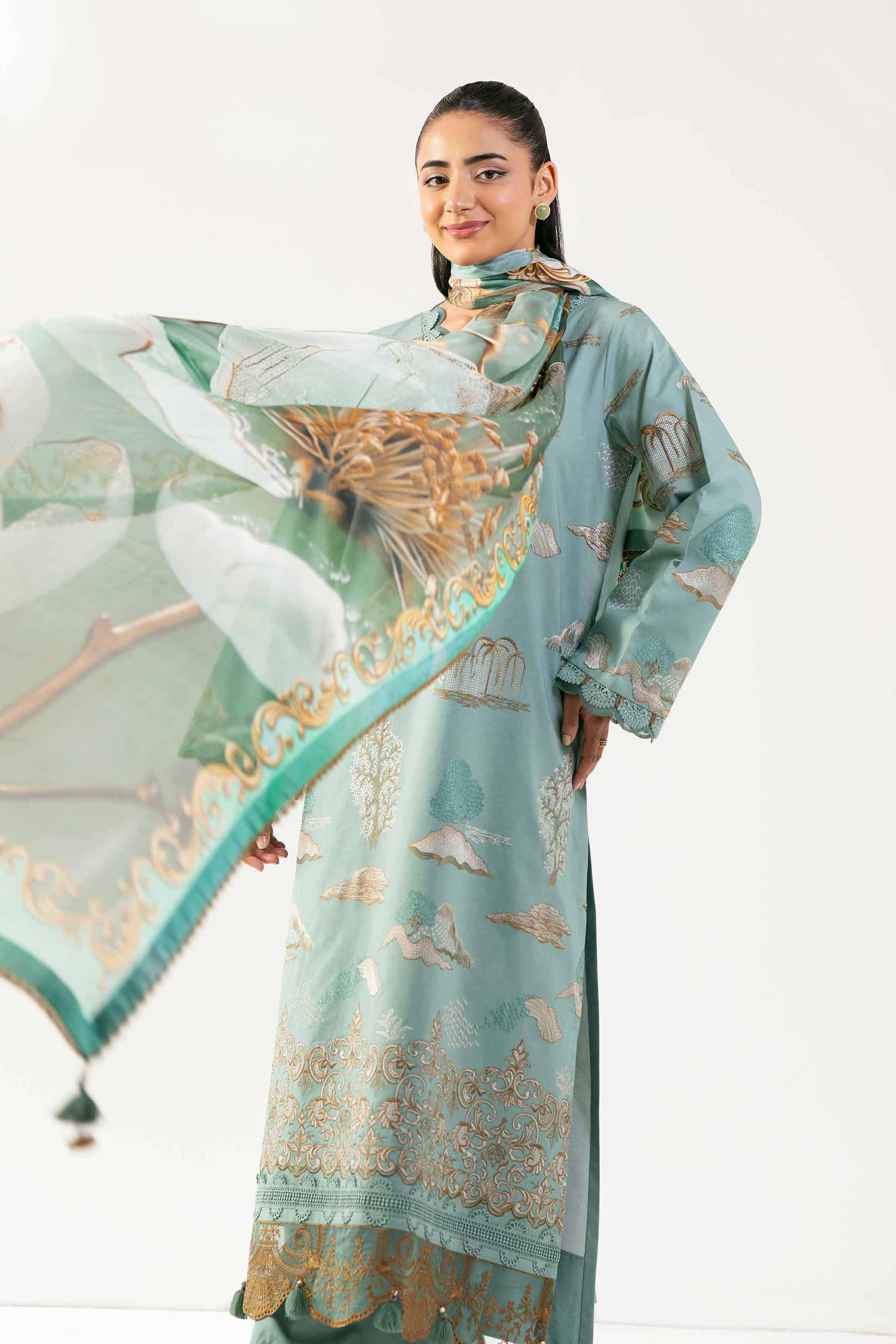 Nishat UK - Green Embroidered Cambric 3 Pieces unstitched suit