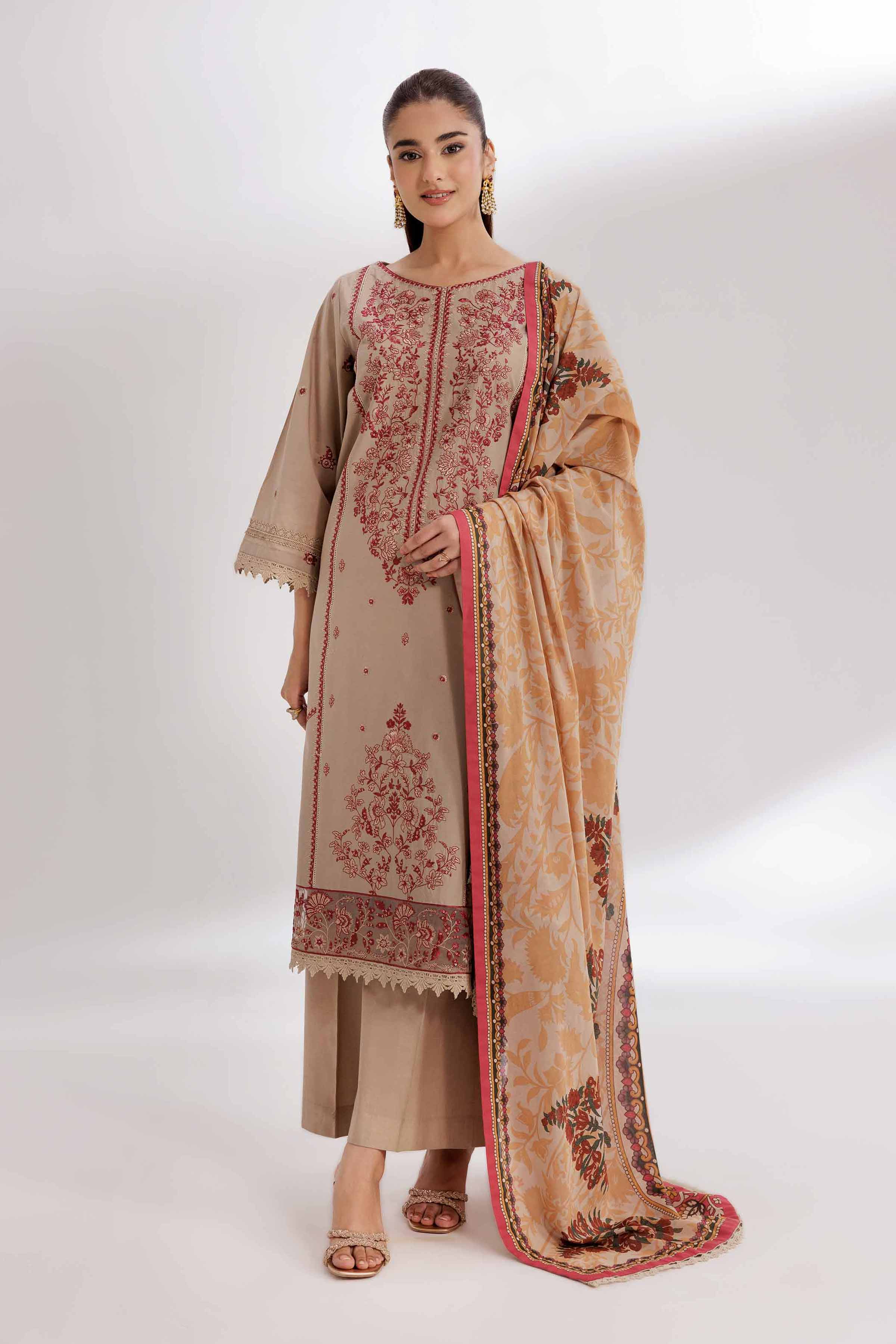 Nishat UK - Brown Embroidered Cambric 3 Pieces unstitched suit