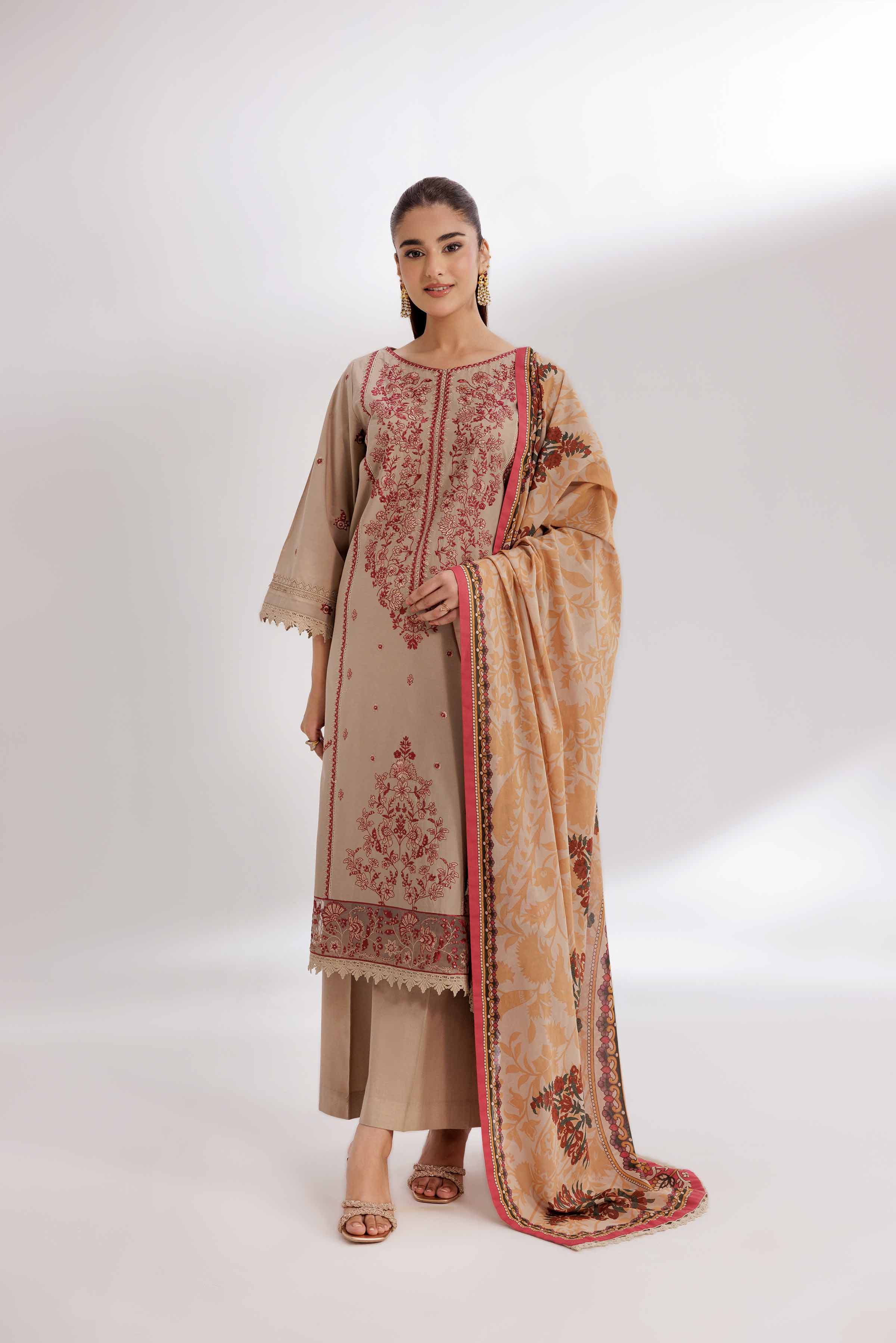 Nishat UK - Brown Embroidered Cambric 3 Pieces unstitched suit