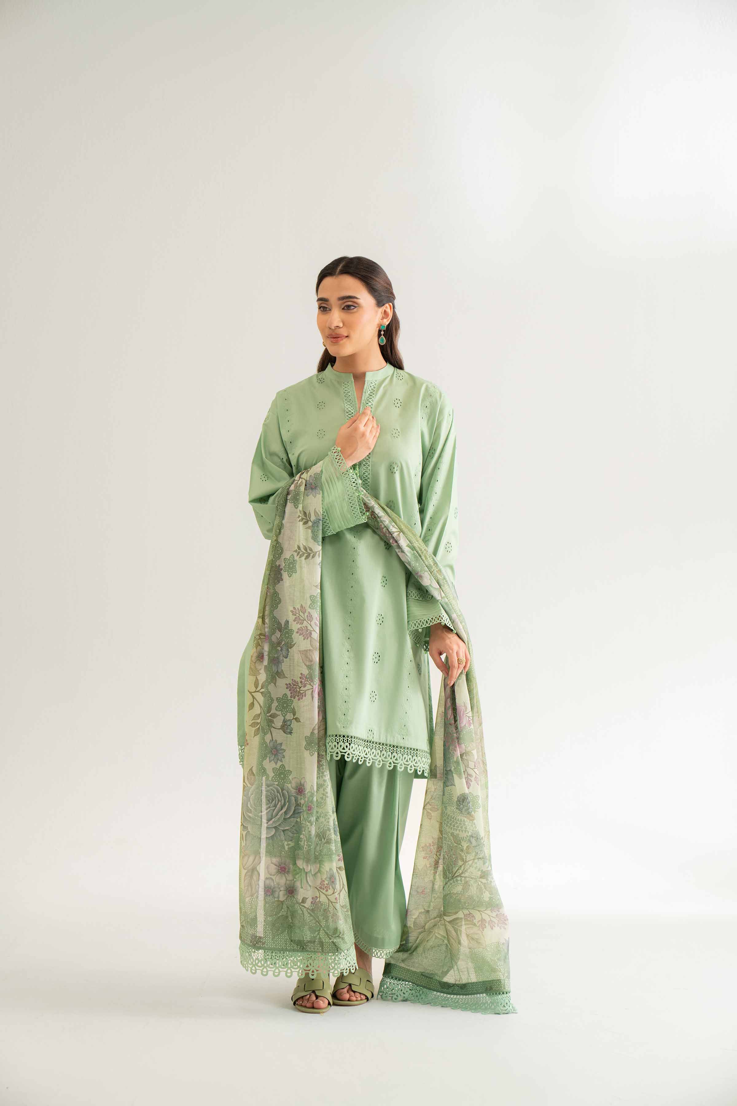 Nishat UK - Green Printed Cambric 3 Pieces unstitched suit