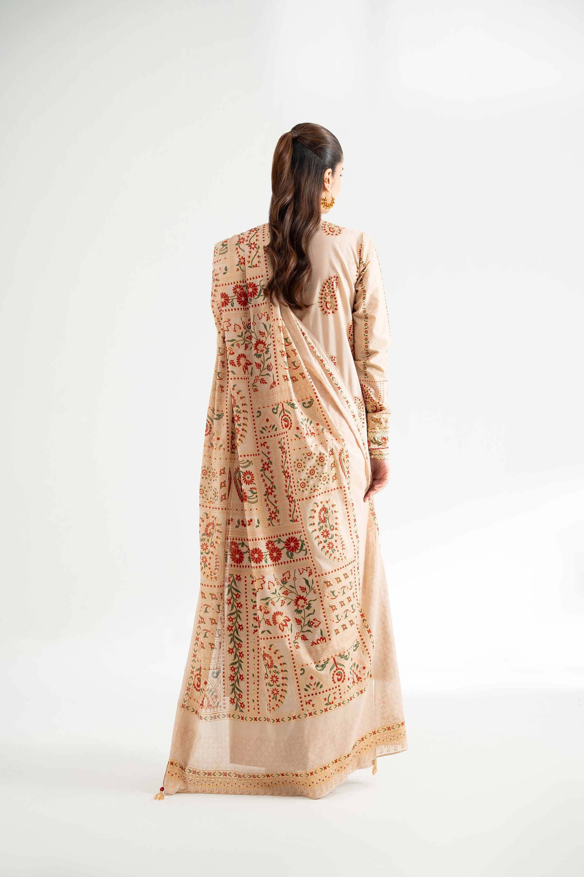 Nishat UK - Beige Printed Lawn 3 Pieces unstitched suit