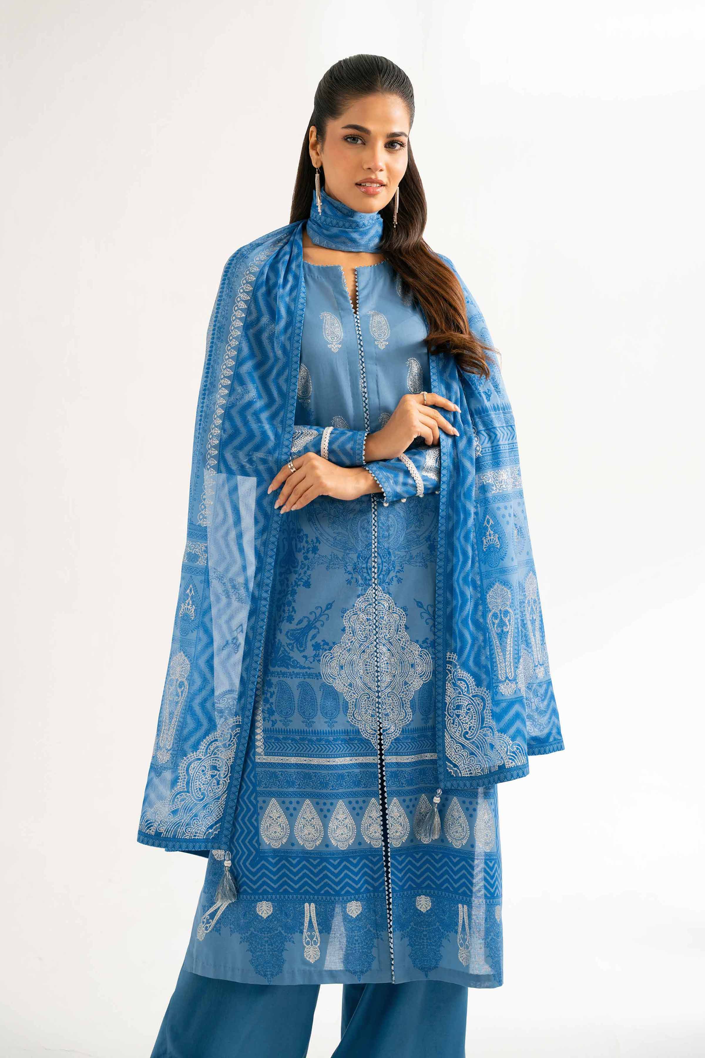 Nishat UK - Blue Printed Lawn 3 Pieces unstitched suit