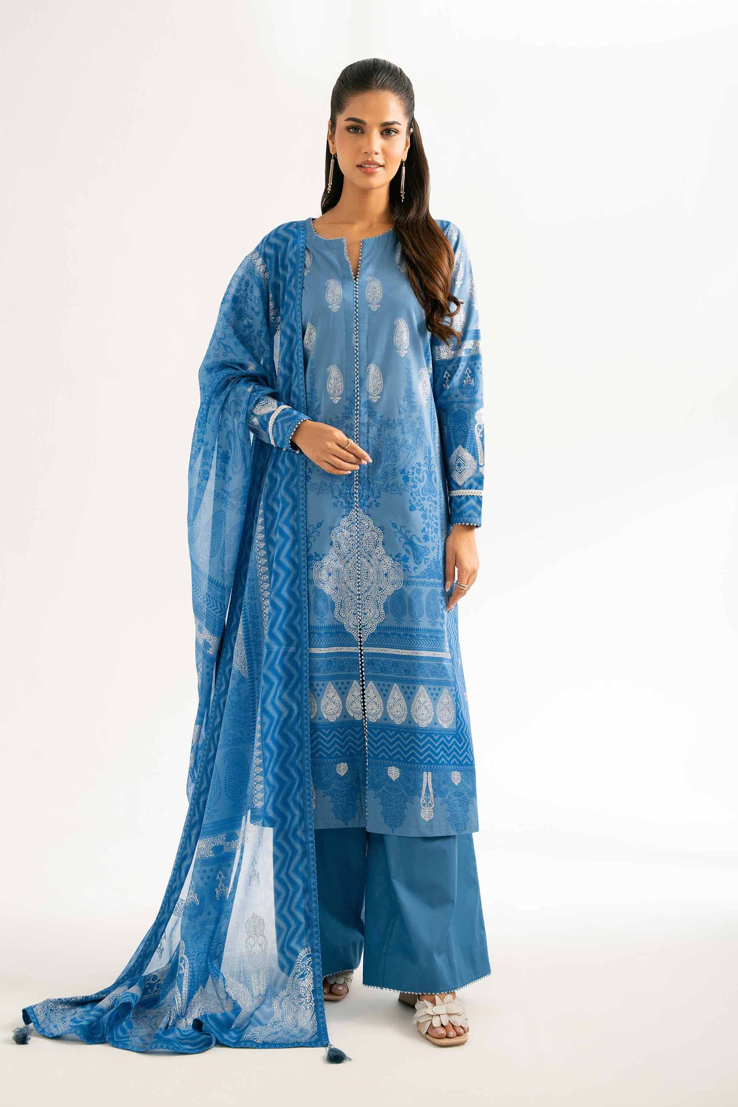 Nishat UK - Blue Printed Lawn 3 Pieces unstitched suit