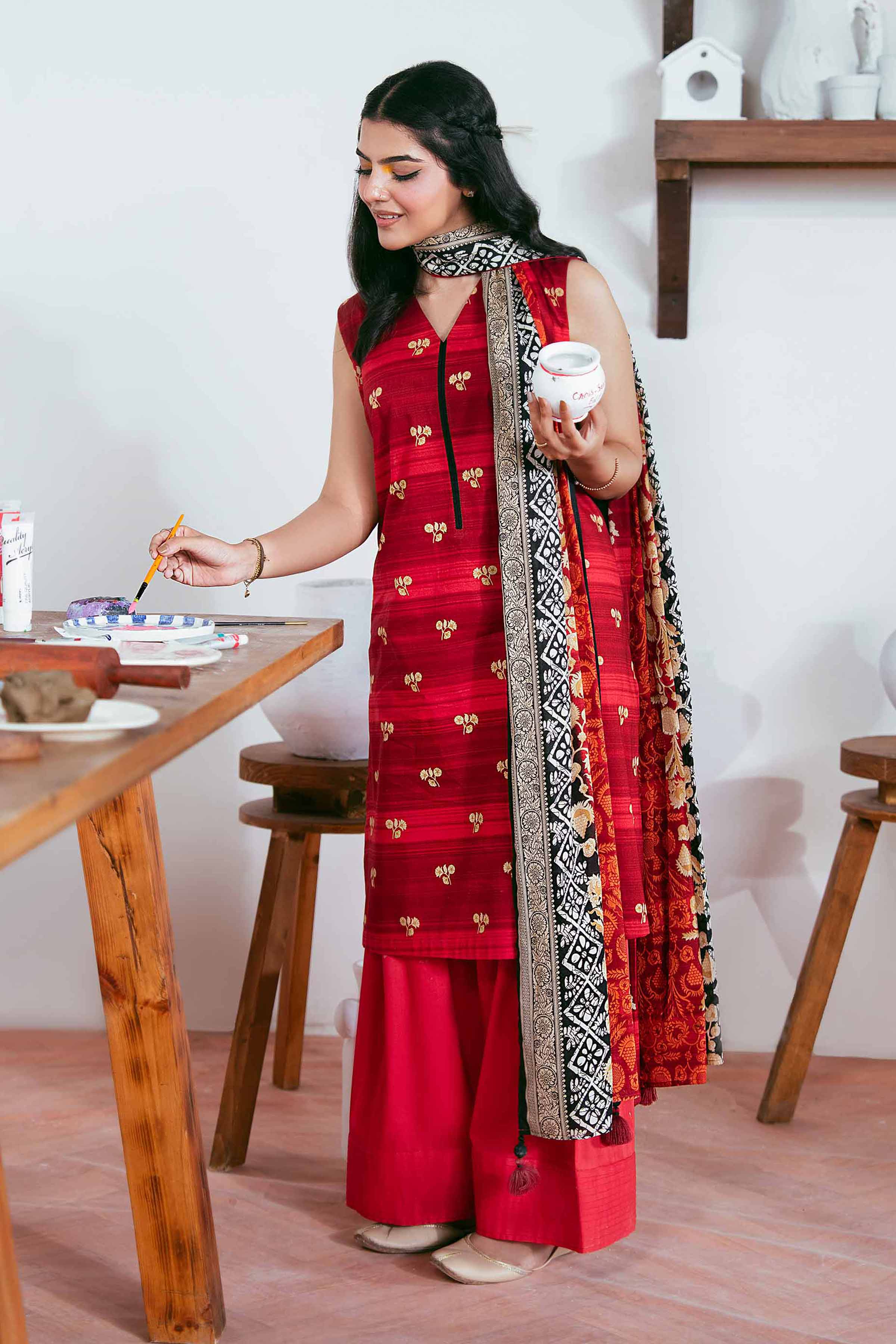 Nishat UK - Orange Printed Cambric 3 Pieces unstitched suit