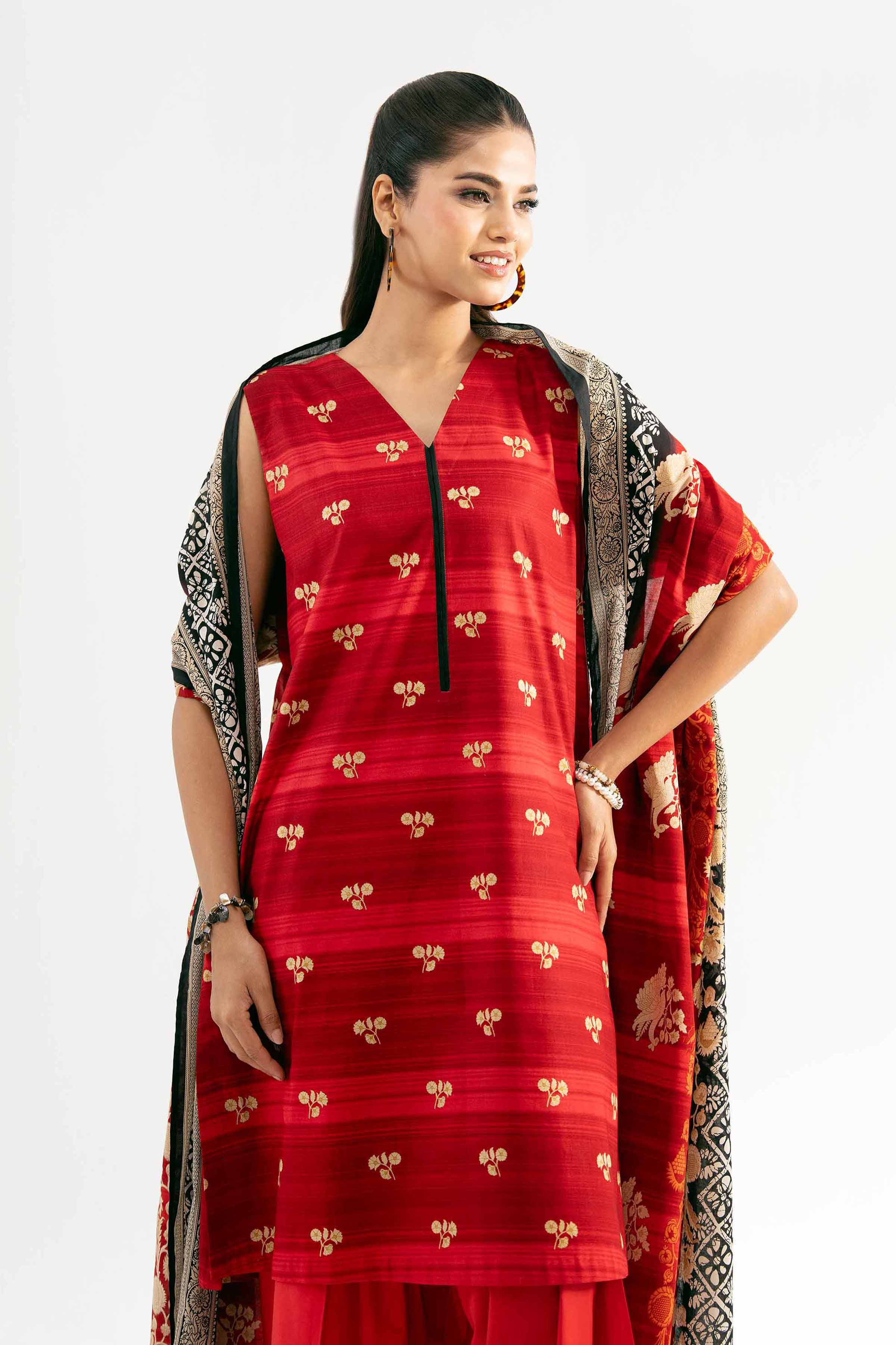 Nishat UK - Orange Printed Cambric 3 Pieces unstitched suit