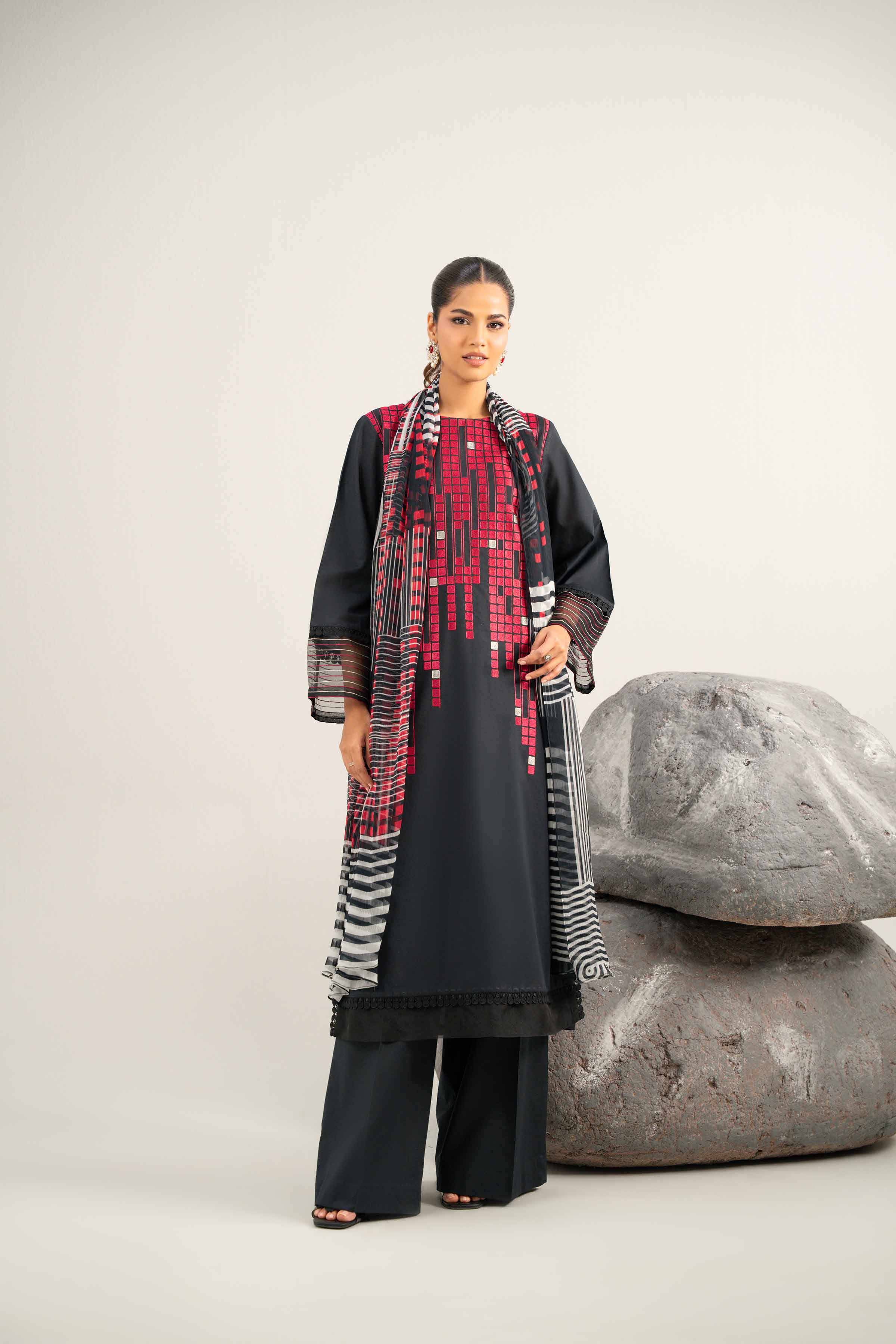 Nishat UK - Black Embroidered Cambric 3 Pieces unstitched suit