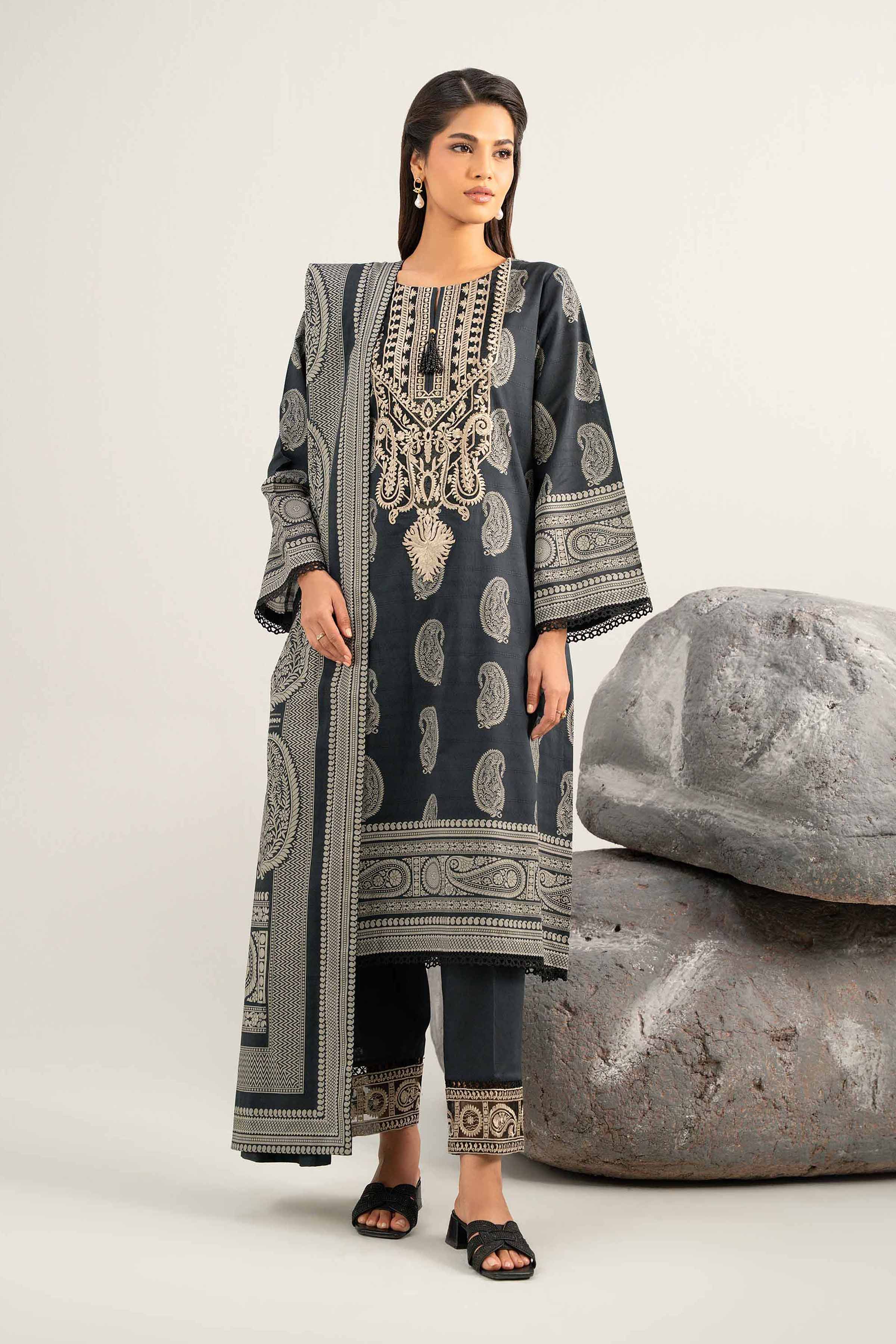 Nishat UK - Black Embroidered Lawn 3 Pieces unstitched suit