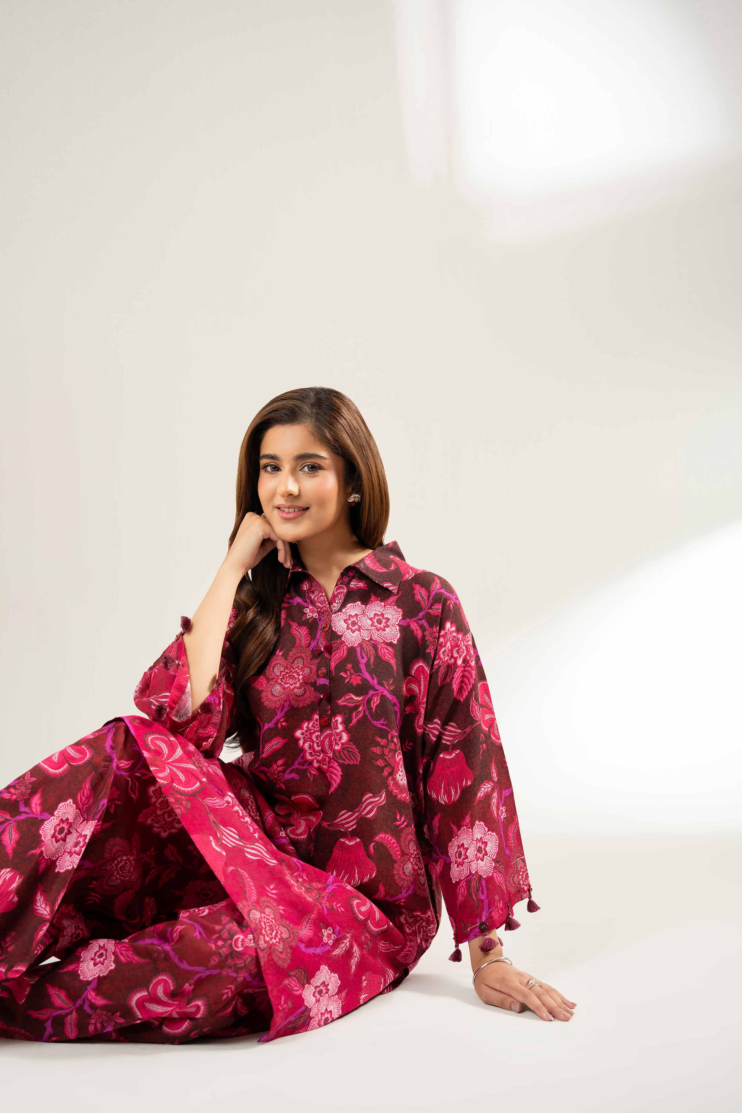 Nishat UK - Maroon Printed Viscose 2 Pieces unstitched suit
