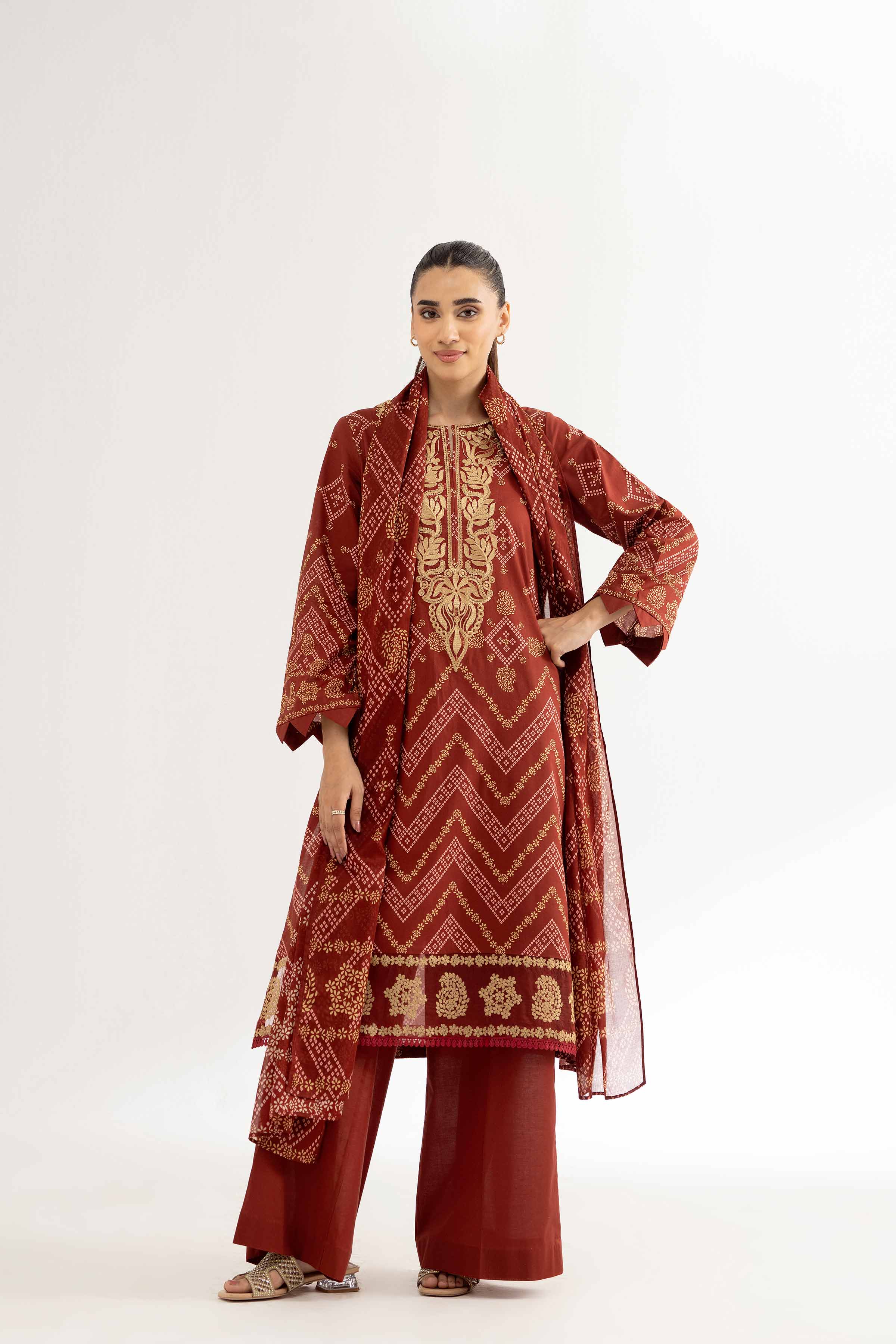 Nishat UK - Maroon Embroidered Cambric 3 Pieces unstitched suit