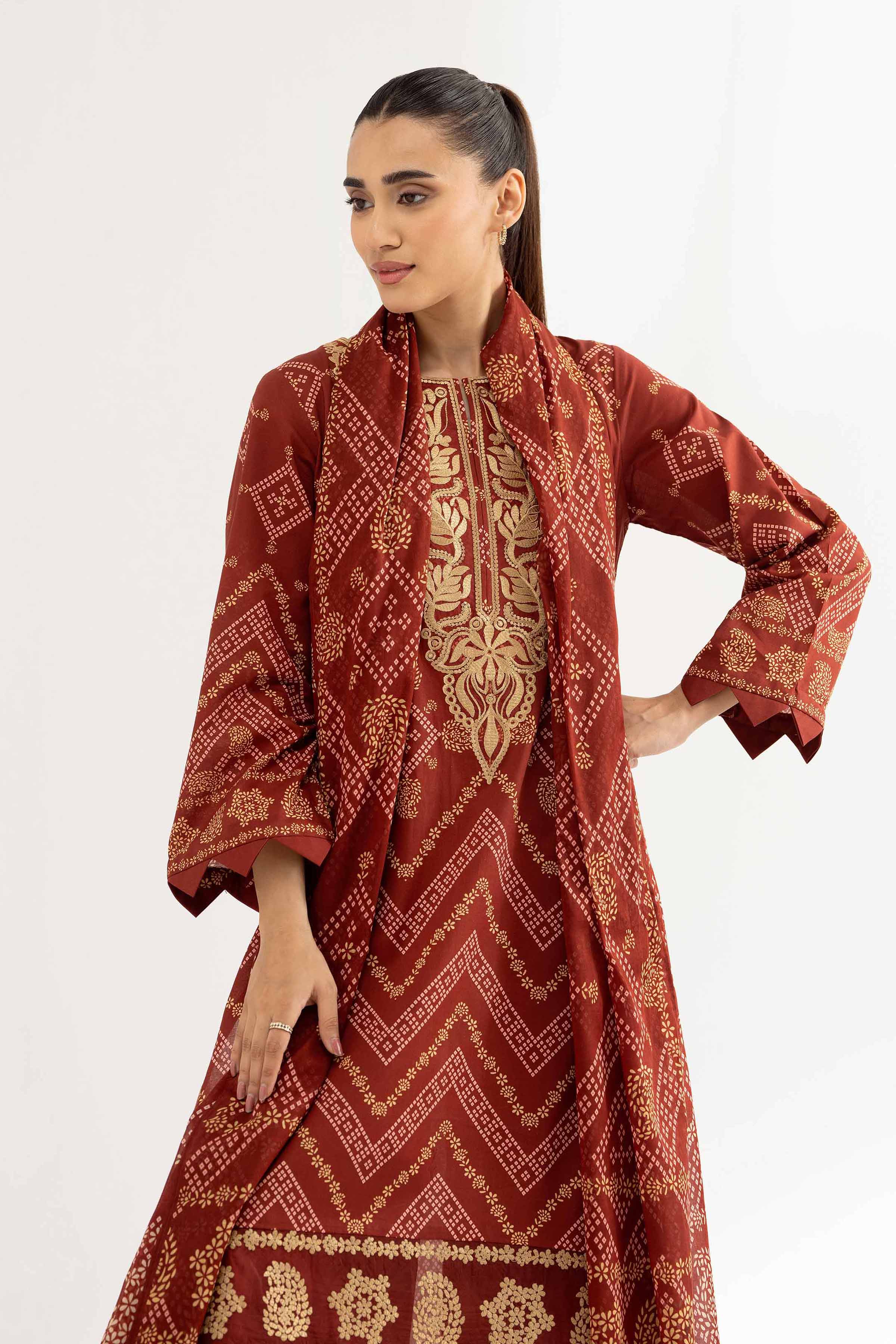 Nishat UK - Maroon Embroidered Cambric 3 Pieces unstitched suit