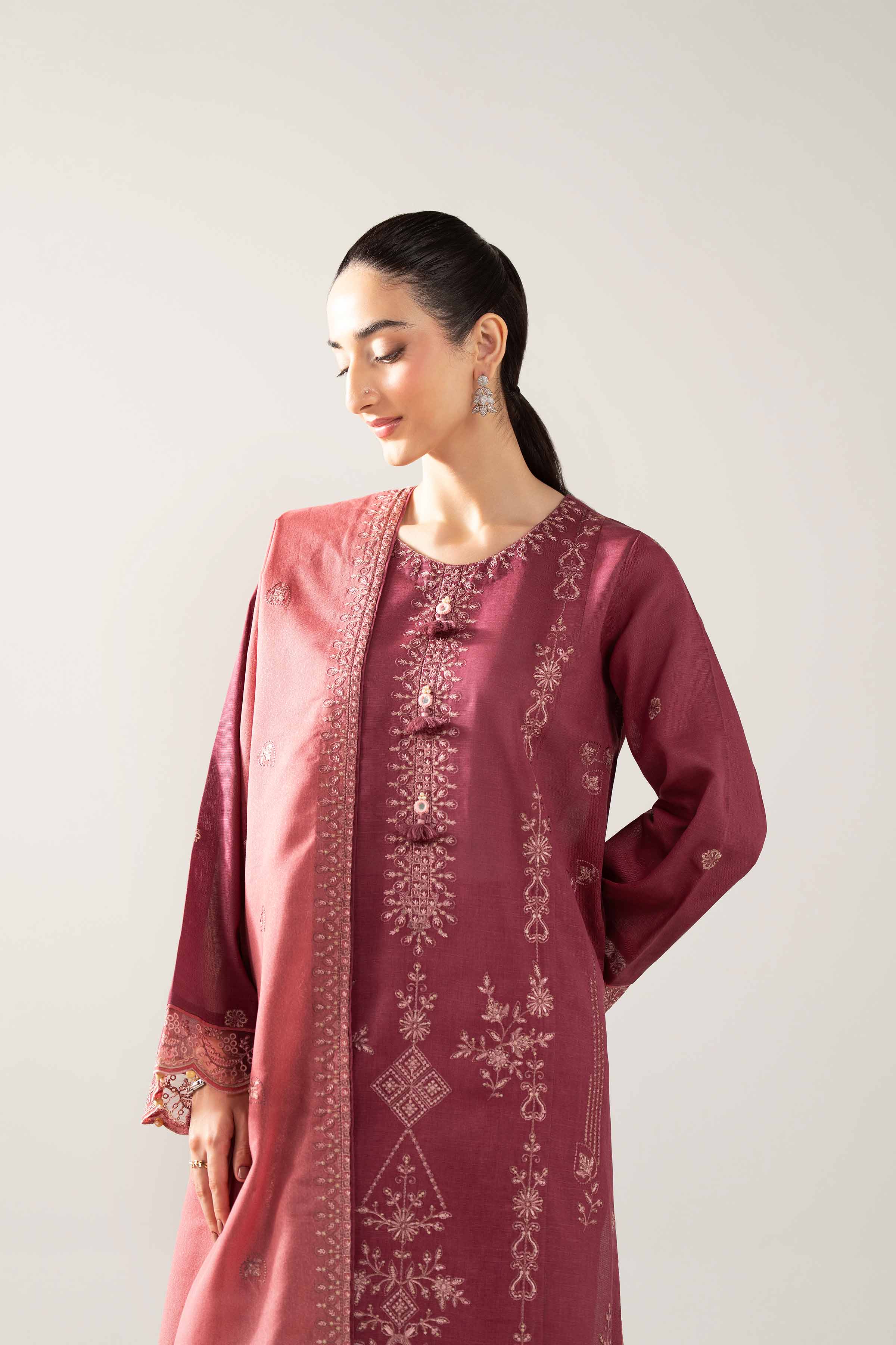 Nishat UK - Maroon Embroidered Khaddar 3 Pieces unstitched suit