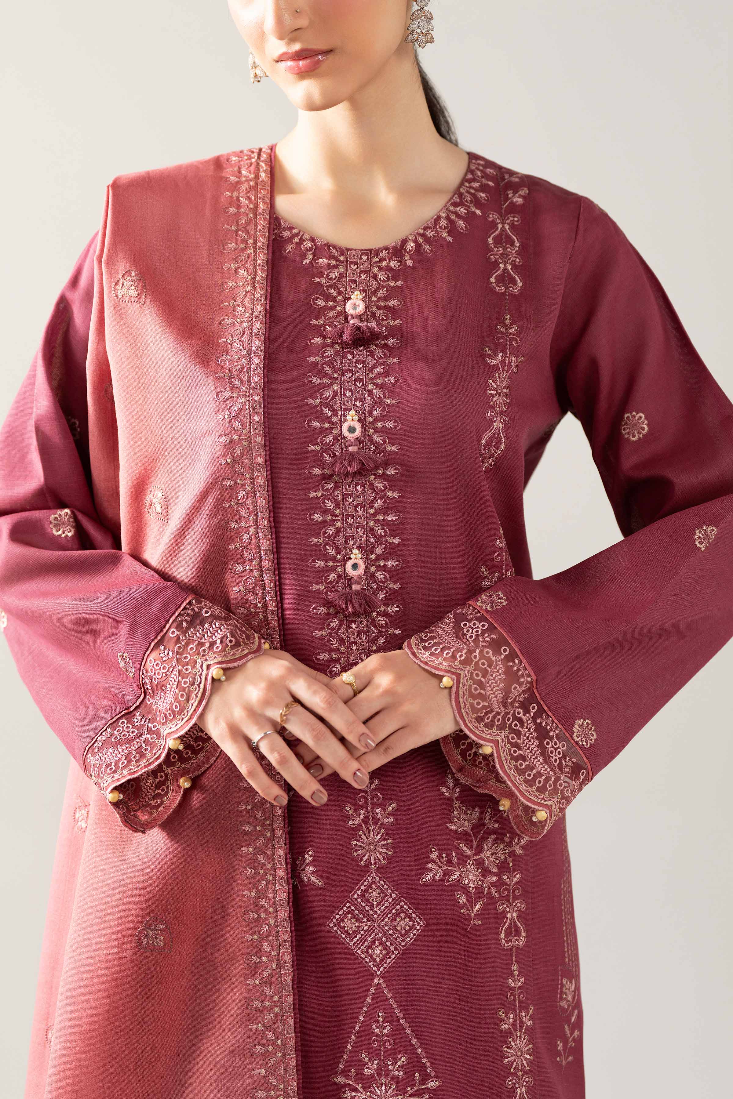 Nishat UK - Maroon Embroidered Khaddar 3 Pieces unstitched suit
