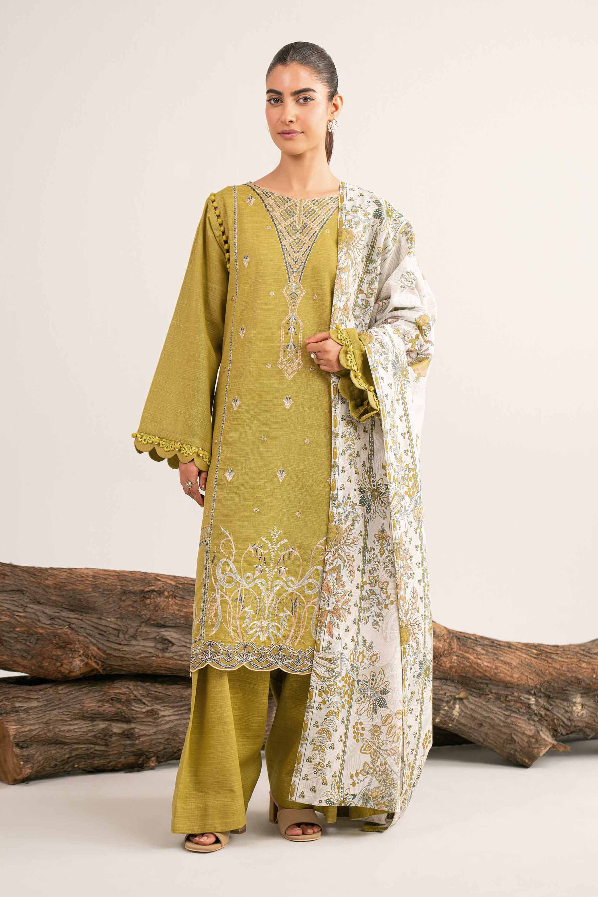 Nishat UK - Green Embroidered Khaddar 3 Pieces unstitched suit