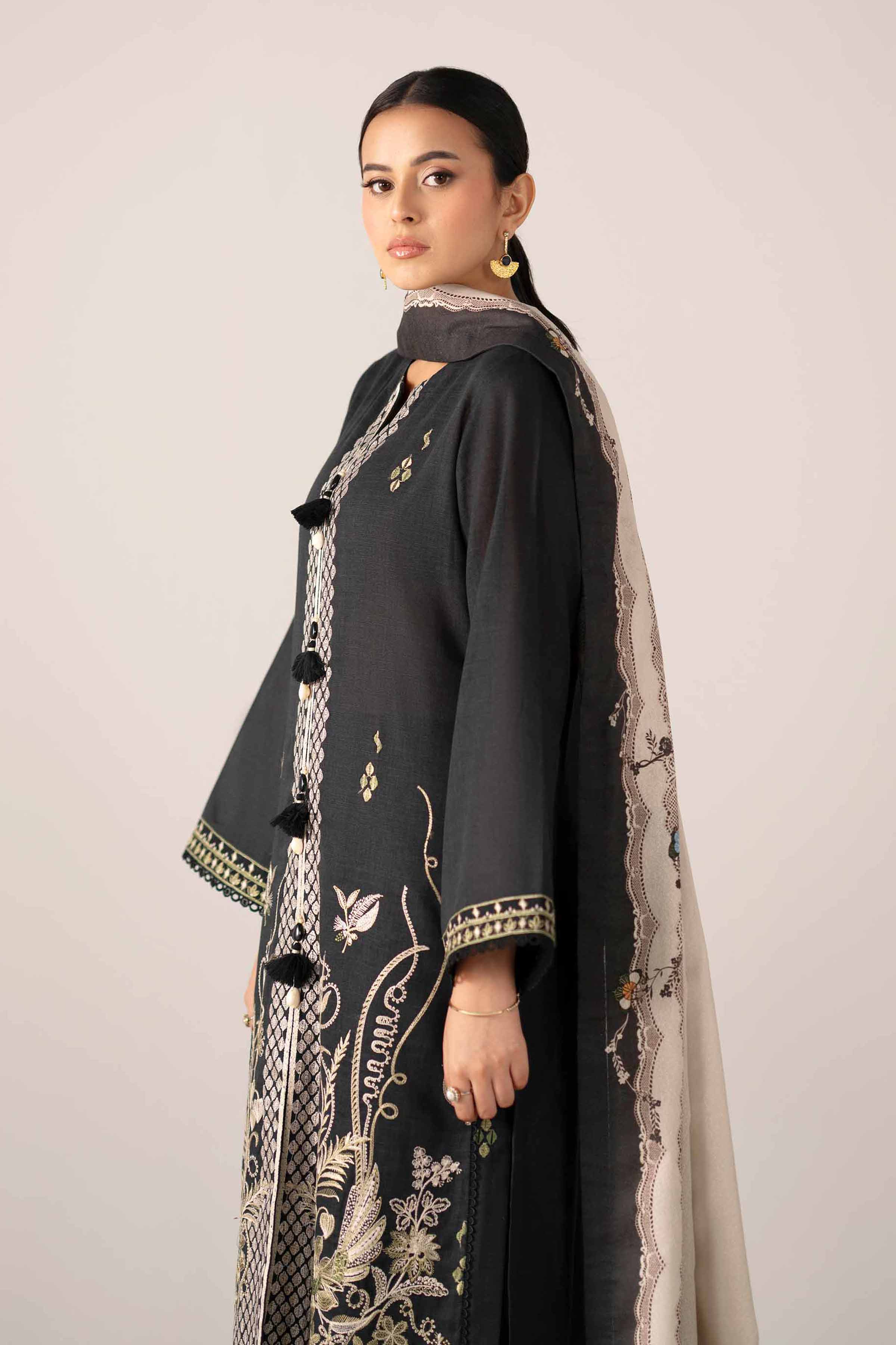Nishat UK - Black Embroidered Khaddar 3 Pieces unstitched suit