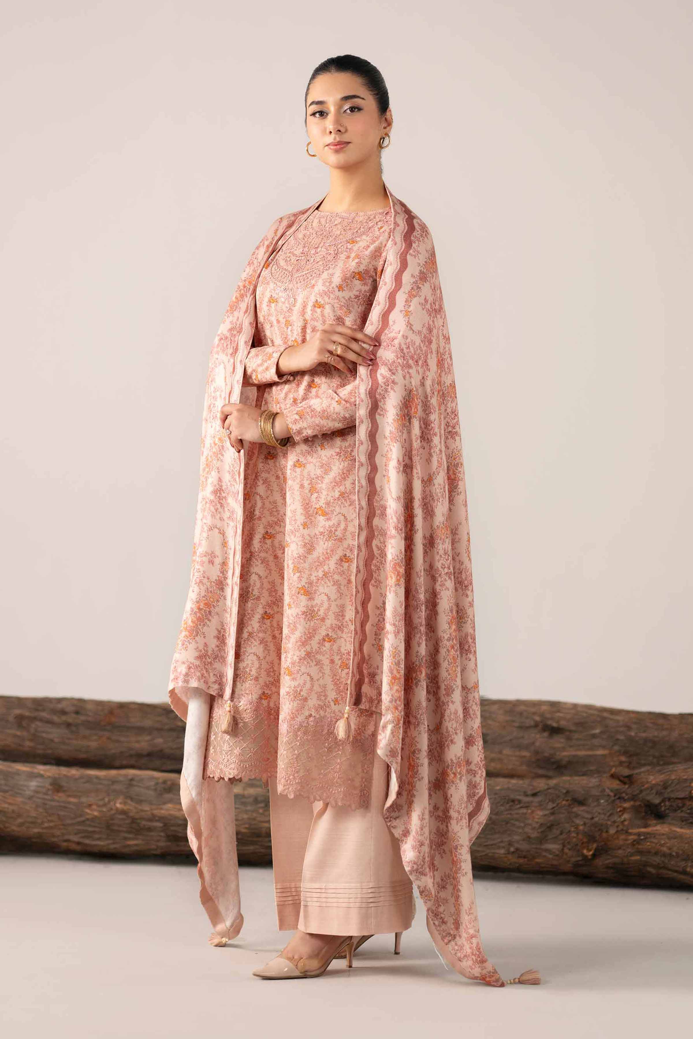 Nishat UK - Orange Embroidered Khaddar 3 Pieces unstitched suit