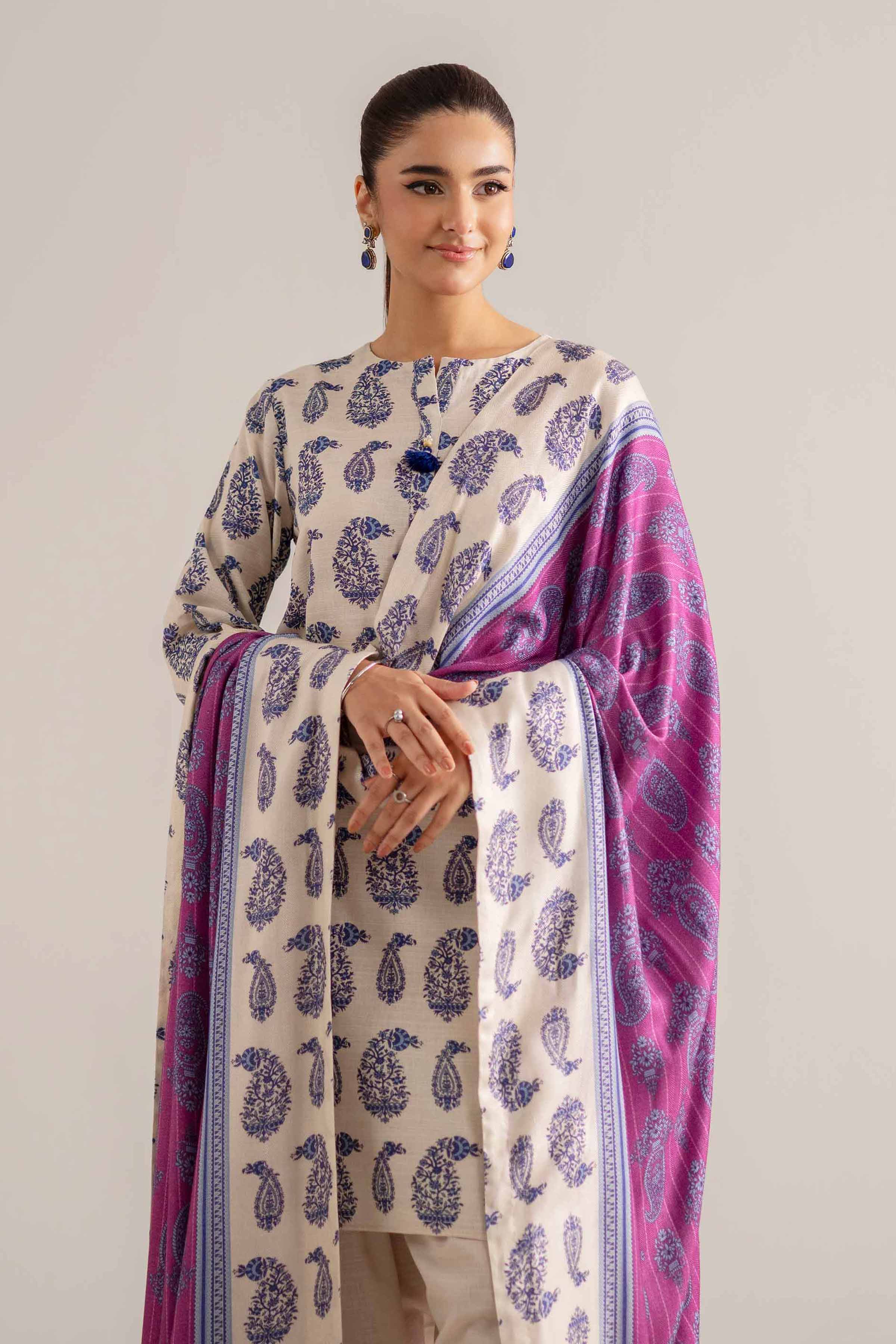 Nishat UK - Purple Printed Khaddar 3 Pieces unstitched suit