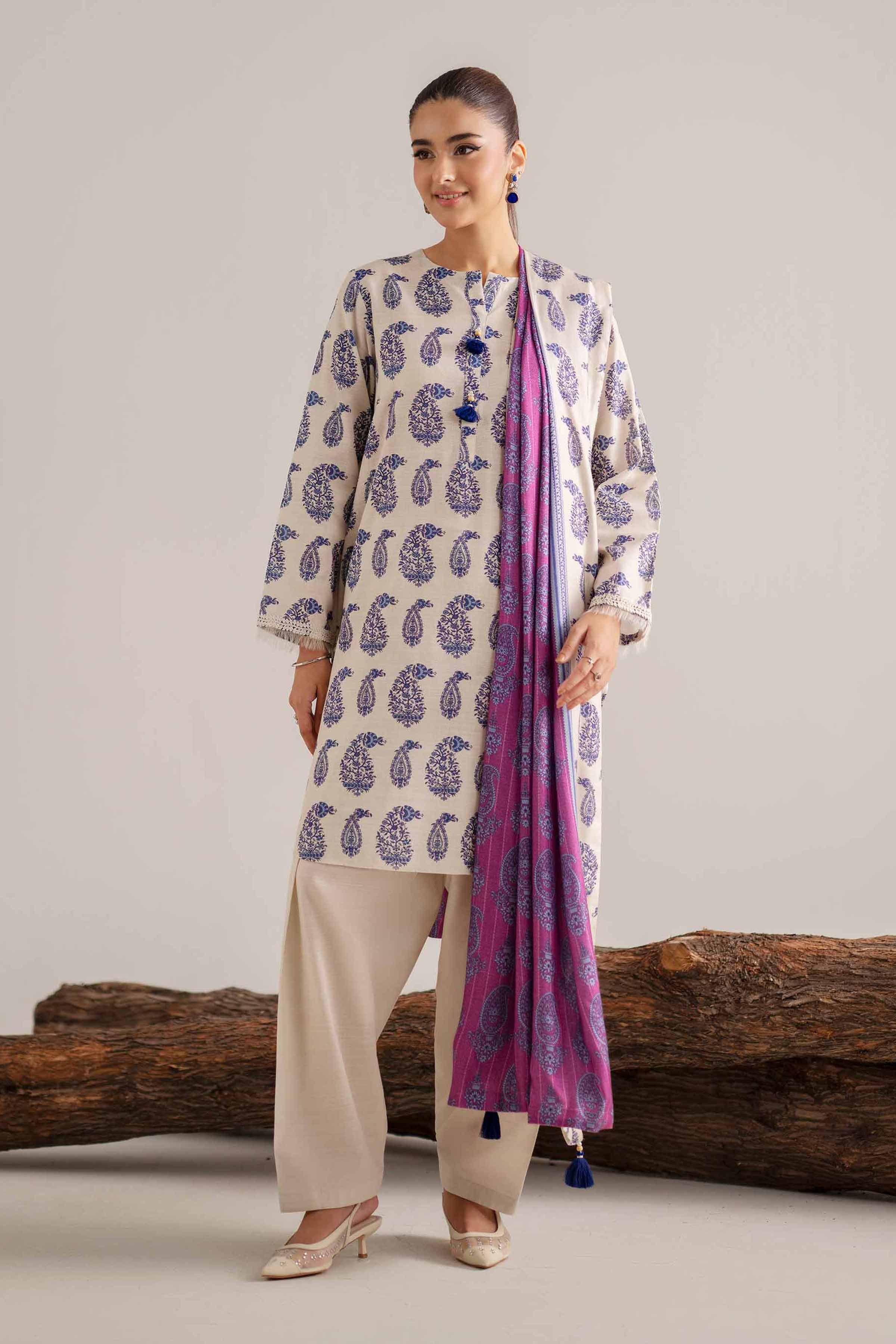 Nishat UK - Purple Printed Khaddar 3 Pieces unstitched suit