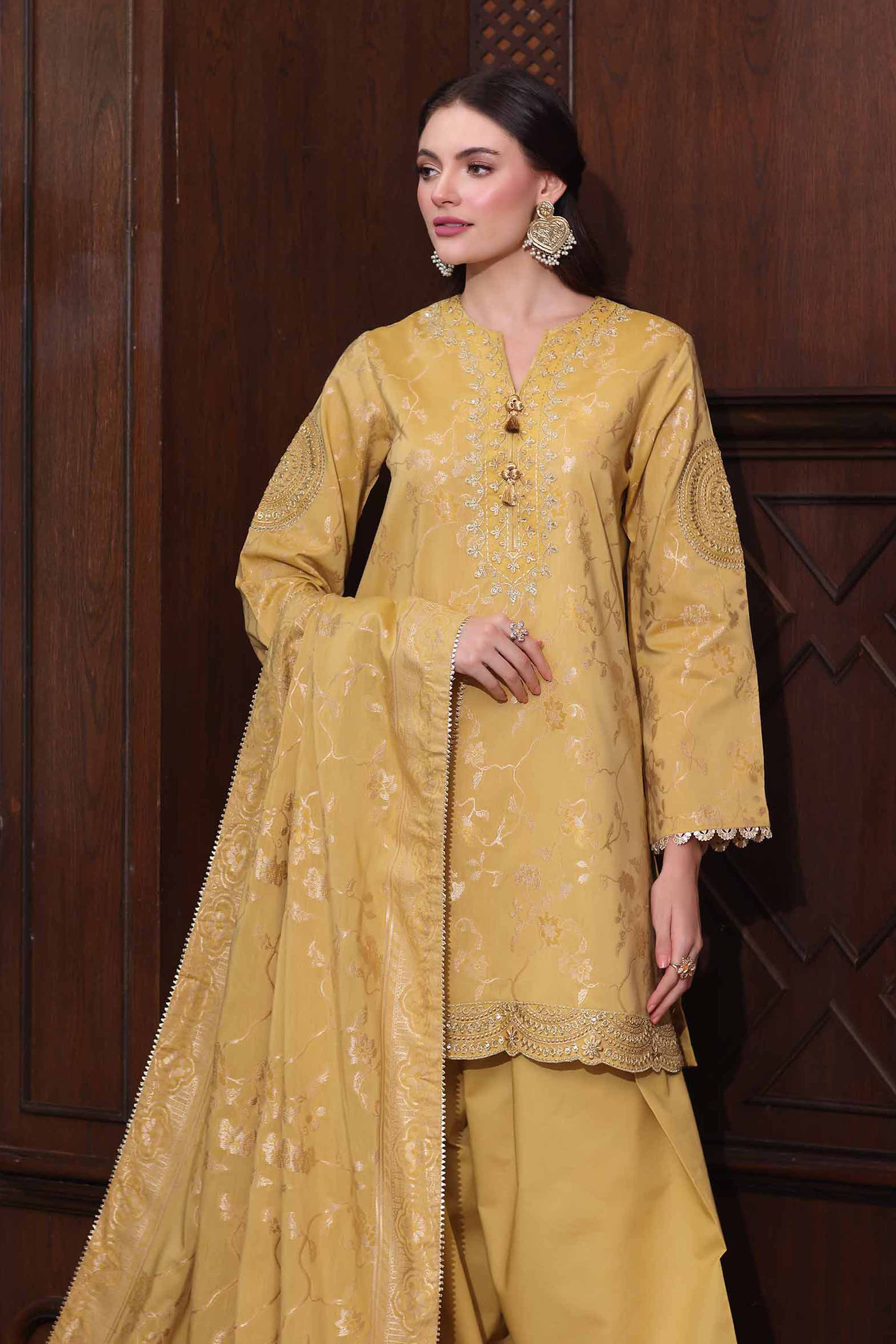 Nishat UK - Yellow Embroidered Jacquard 3 Pieces unstitched suit