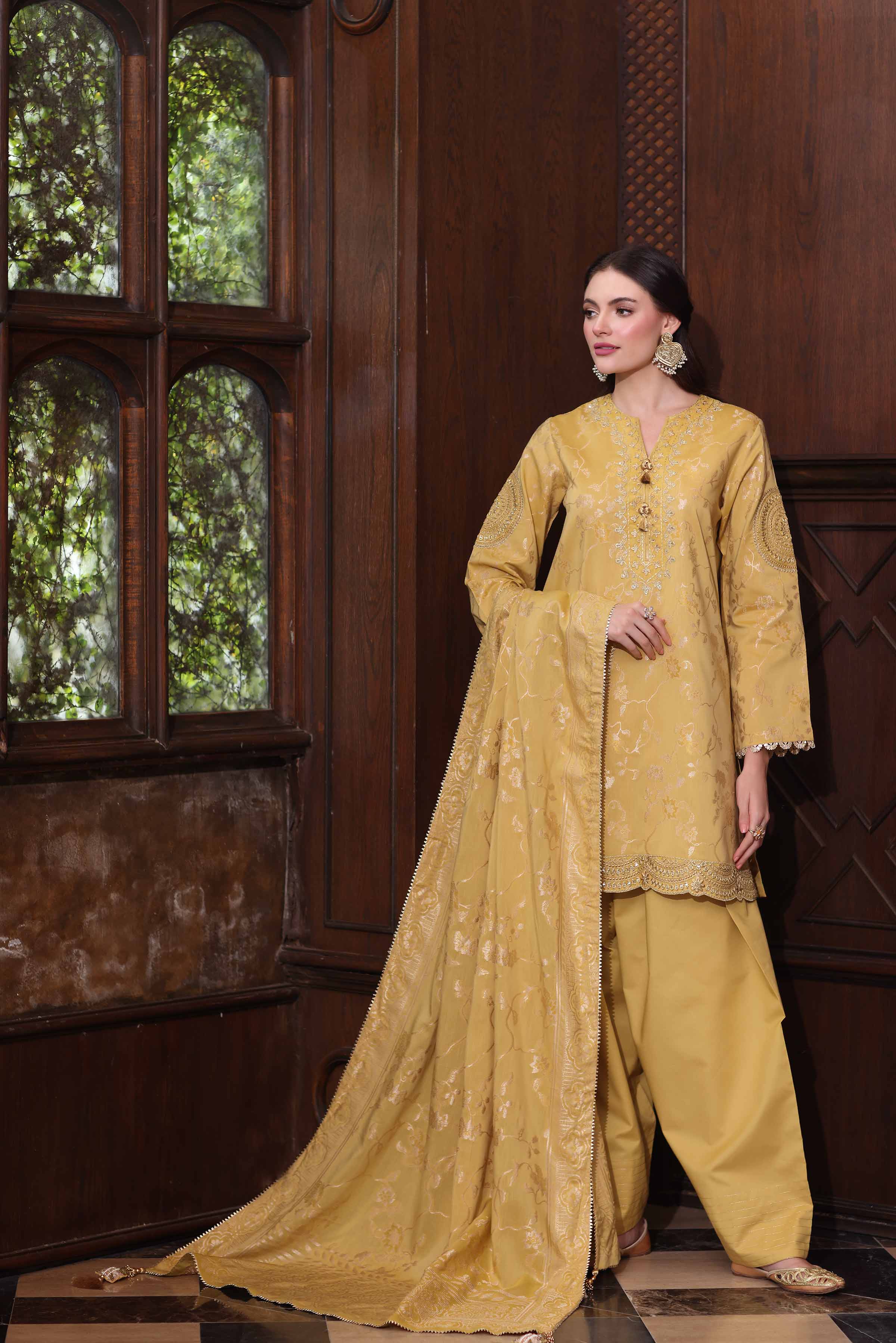 Nishat UK - Yellow Embroidered Jacquard 3 Pieces unstitched suit