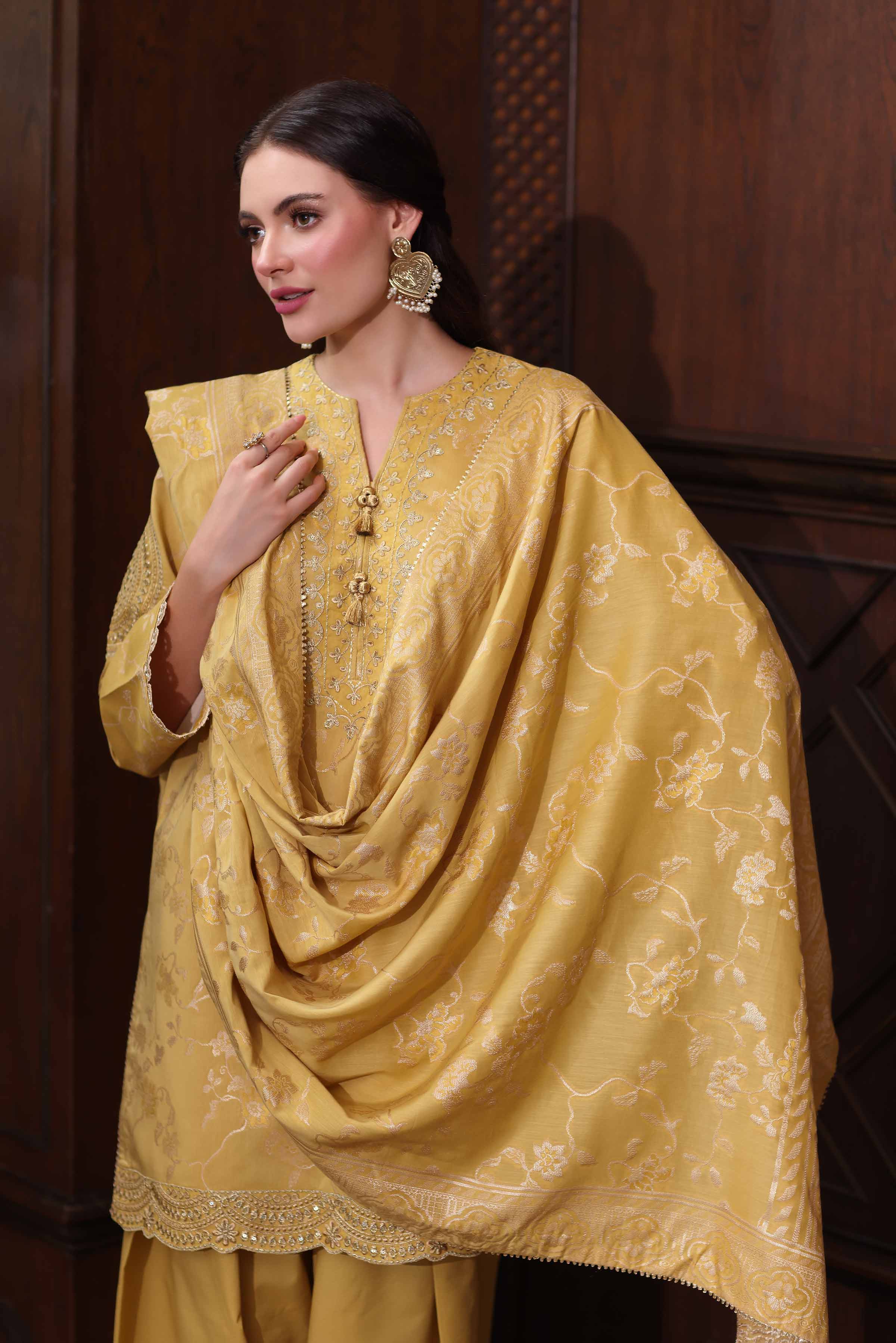 Nishat UK - Yellow Embroidered Jacquard 3 Pieces unstitched suit