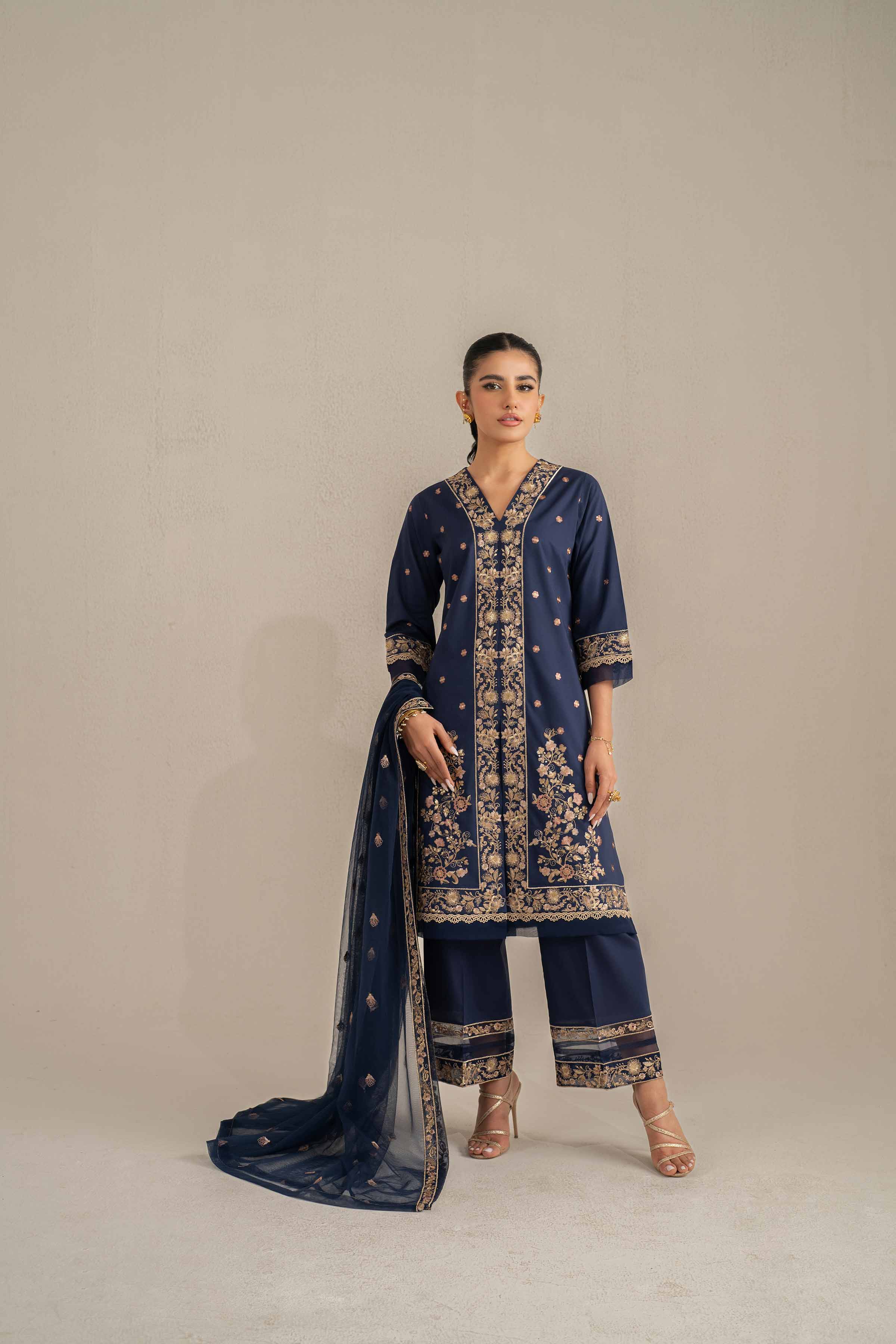 NishatUK - Blue Embroidered Cambric 3-piece unstitched Suit