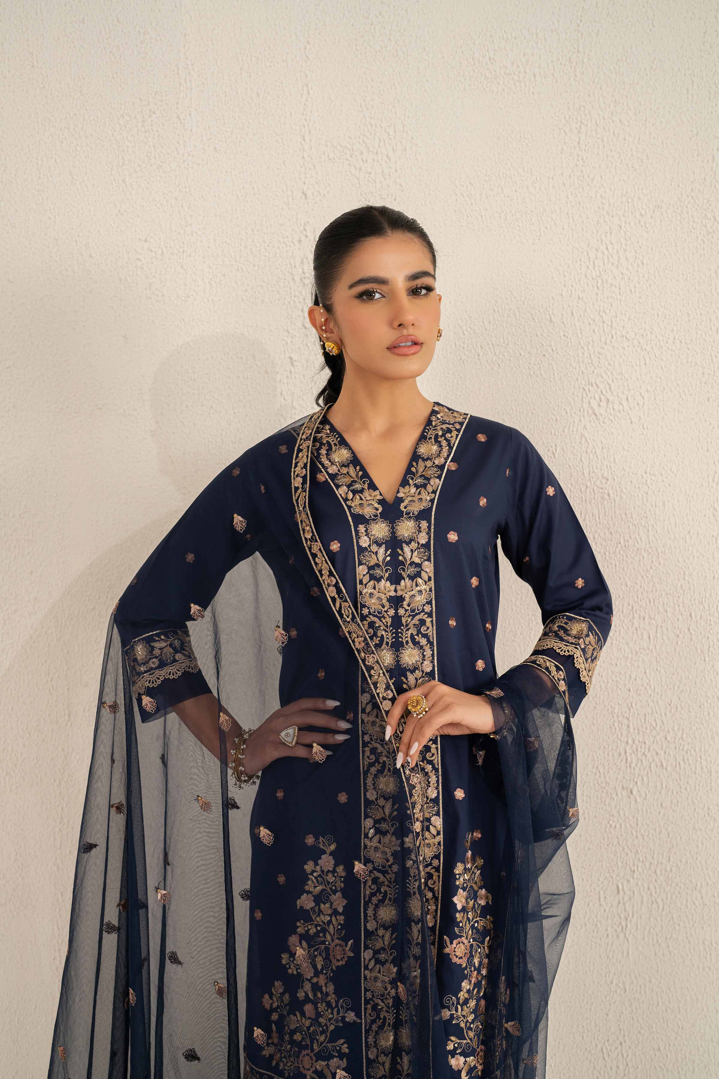 NishatUK - Blue Embroidered Cambric 3-piece unstitched Suit