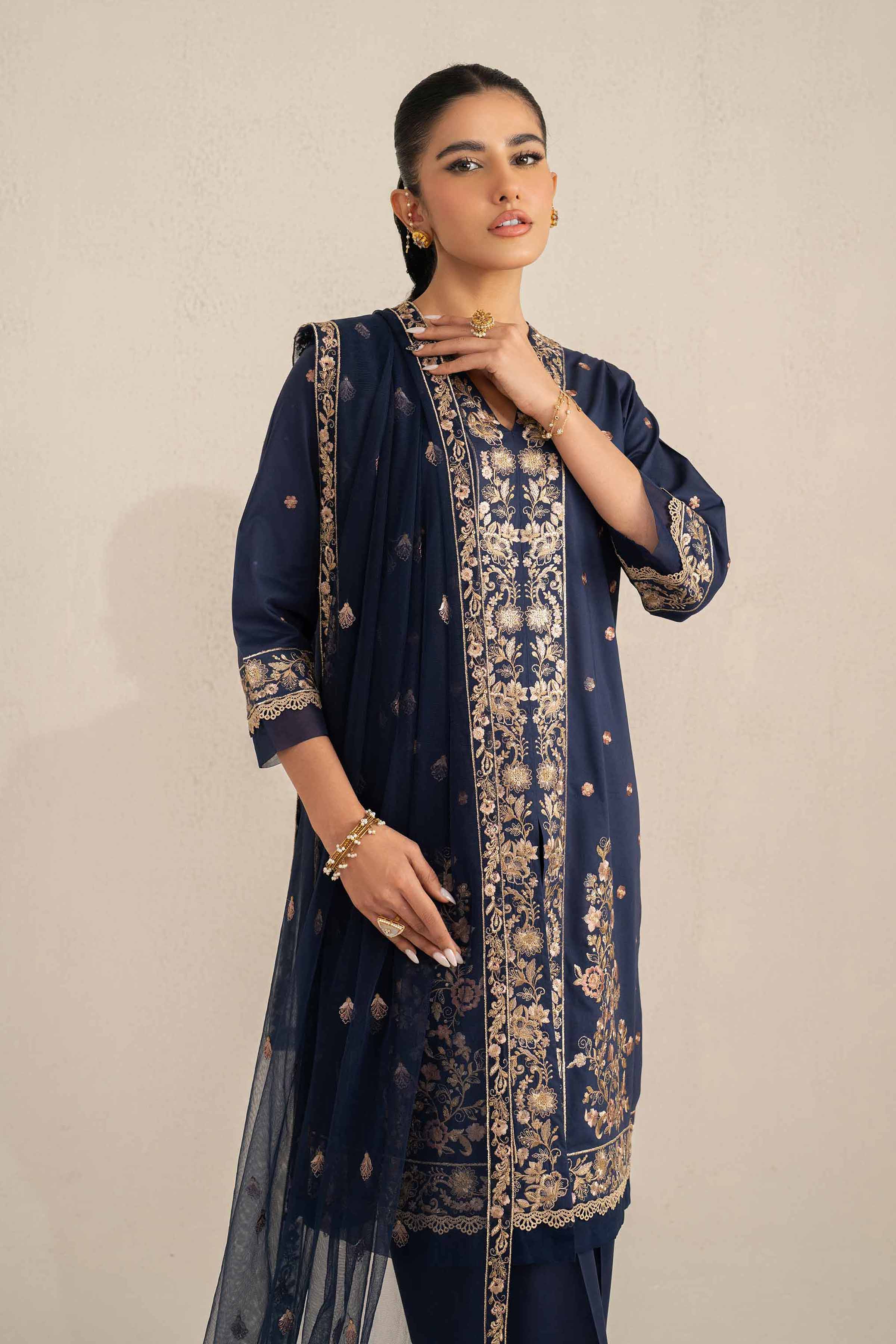 NishatUK - Blue Embroidered Cambric 3-piece unstitched Suit