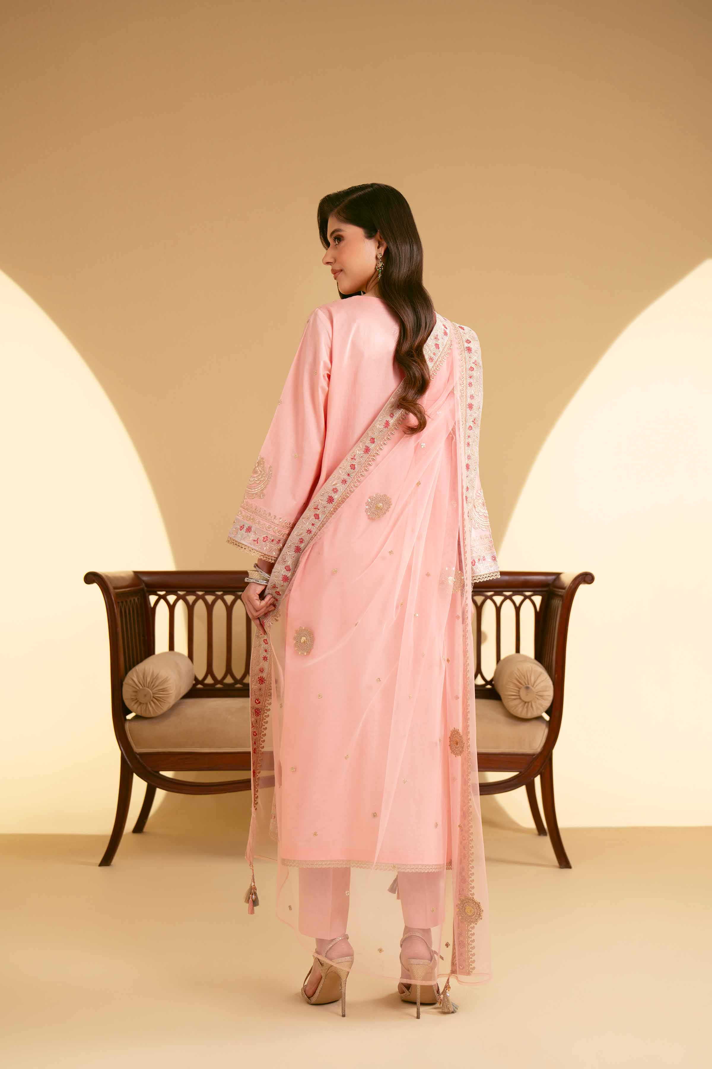 NishatUK - Powder Pink Embroidered Cambric 3-piece unstitched Suit