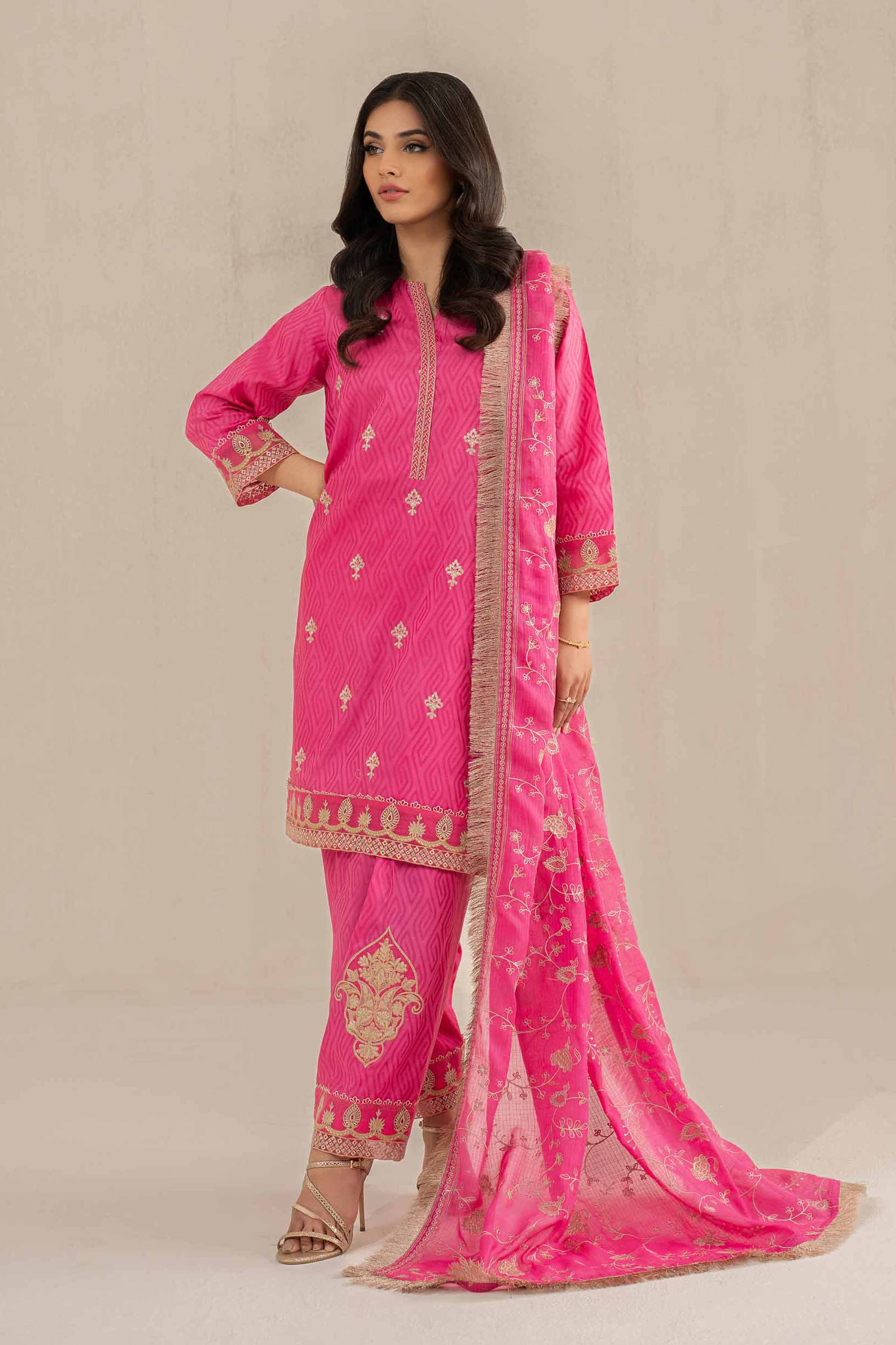 NishatUK - Pink Embroidered Jacquard 3-piece unstitched Suit