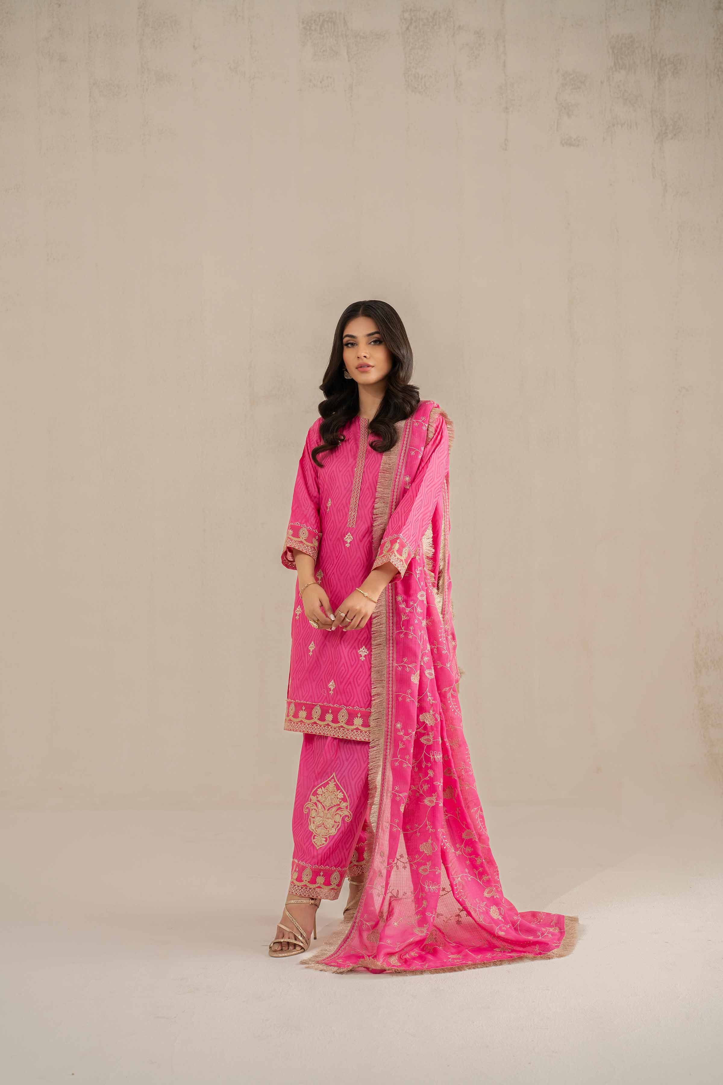 NishatUK - Pink Embroidered Jacquard 3-piece unstitched Suit