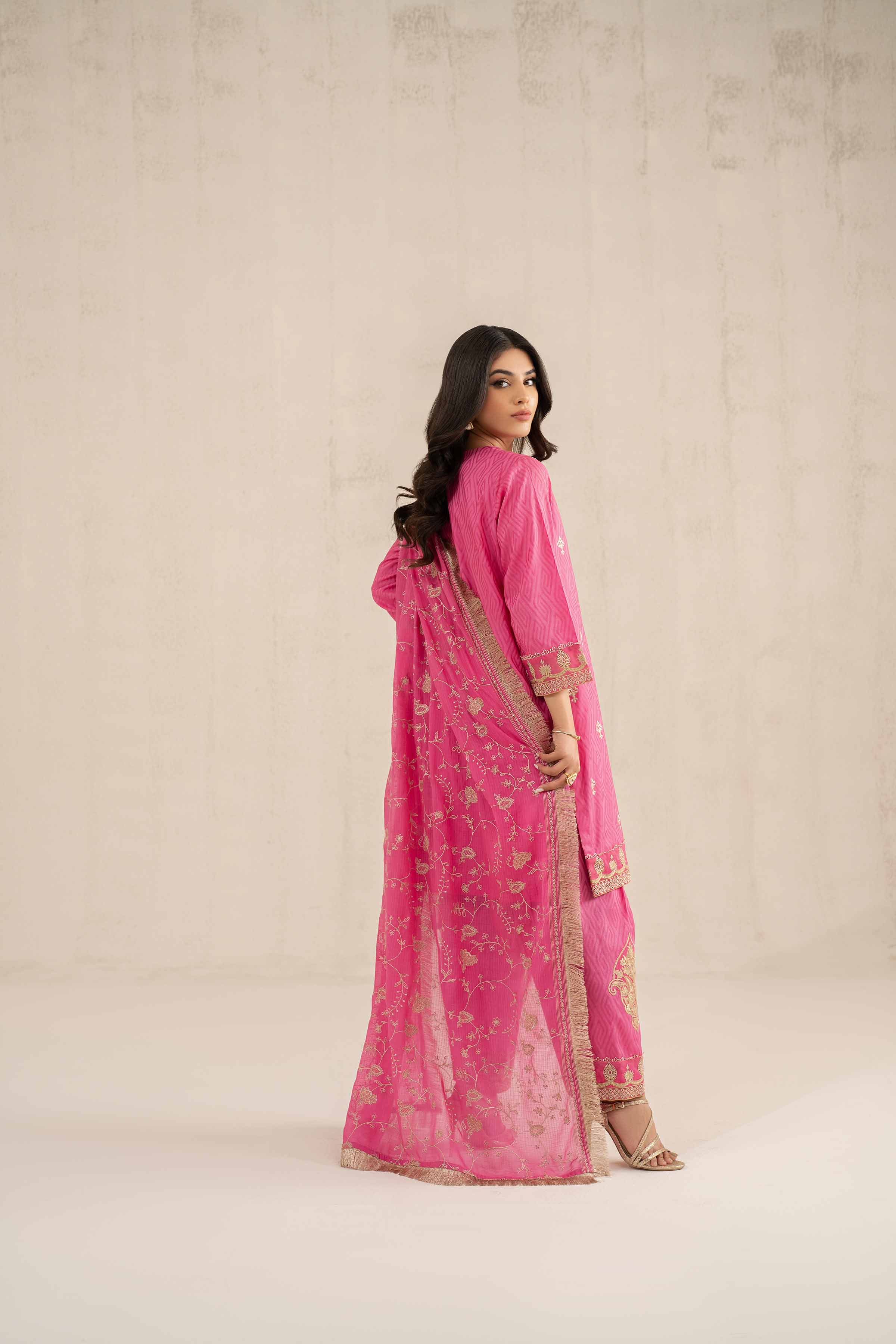 NishatUK - Pink Embroidered Jacquard 3-piece unstitched Suit