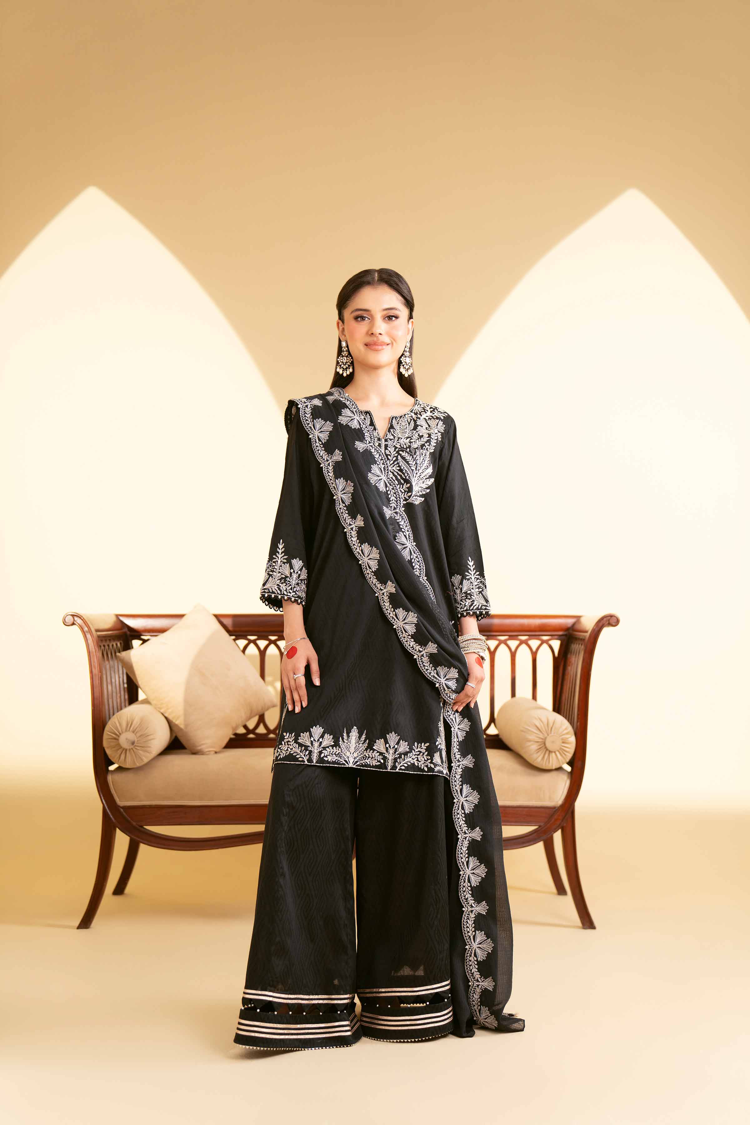 NishatUK - Black Embroidered Jacquard 3-piece unstitched Suit